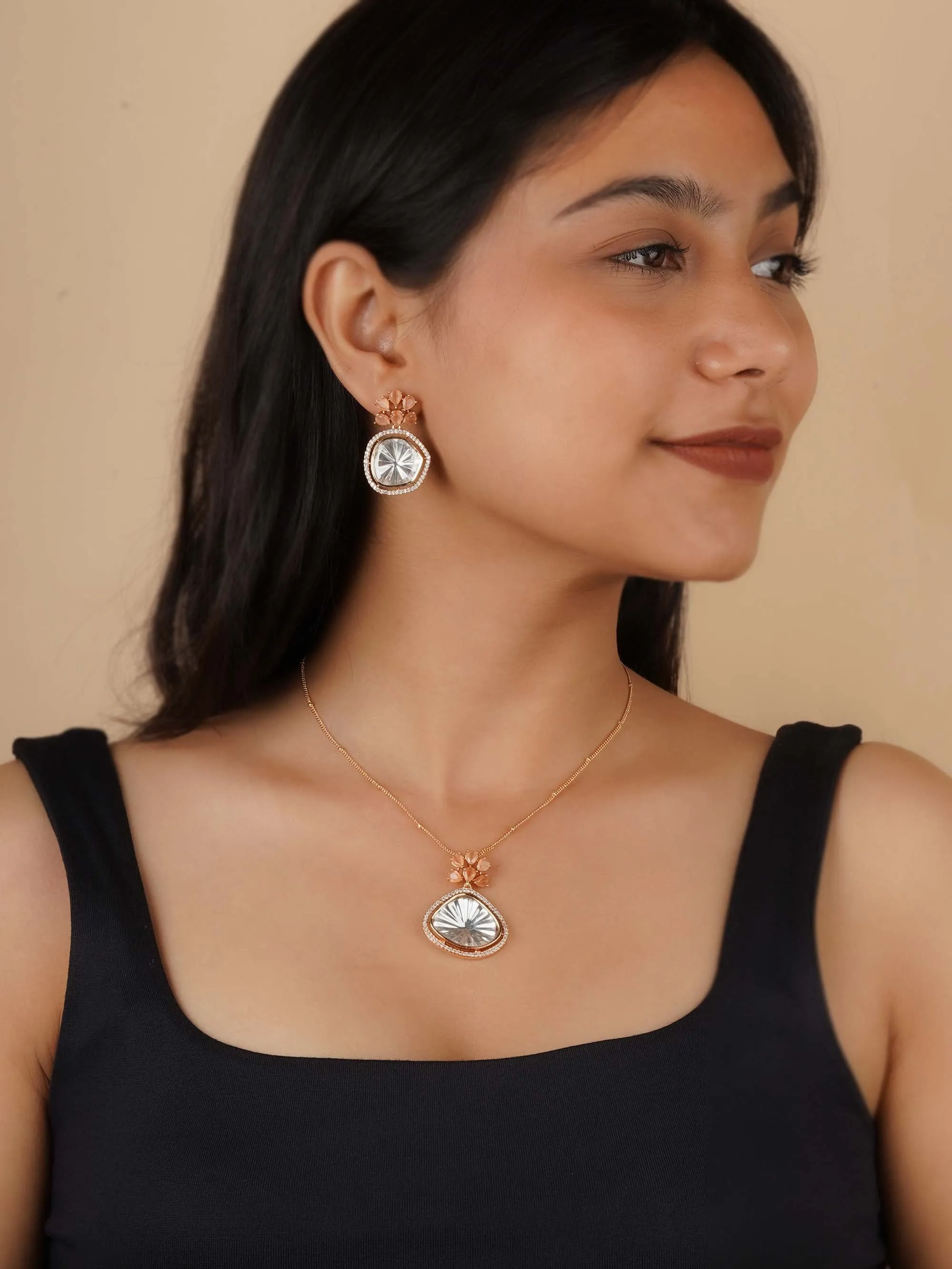 Gold Plated Faux Polki Necklace Set - PK-S257