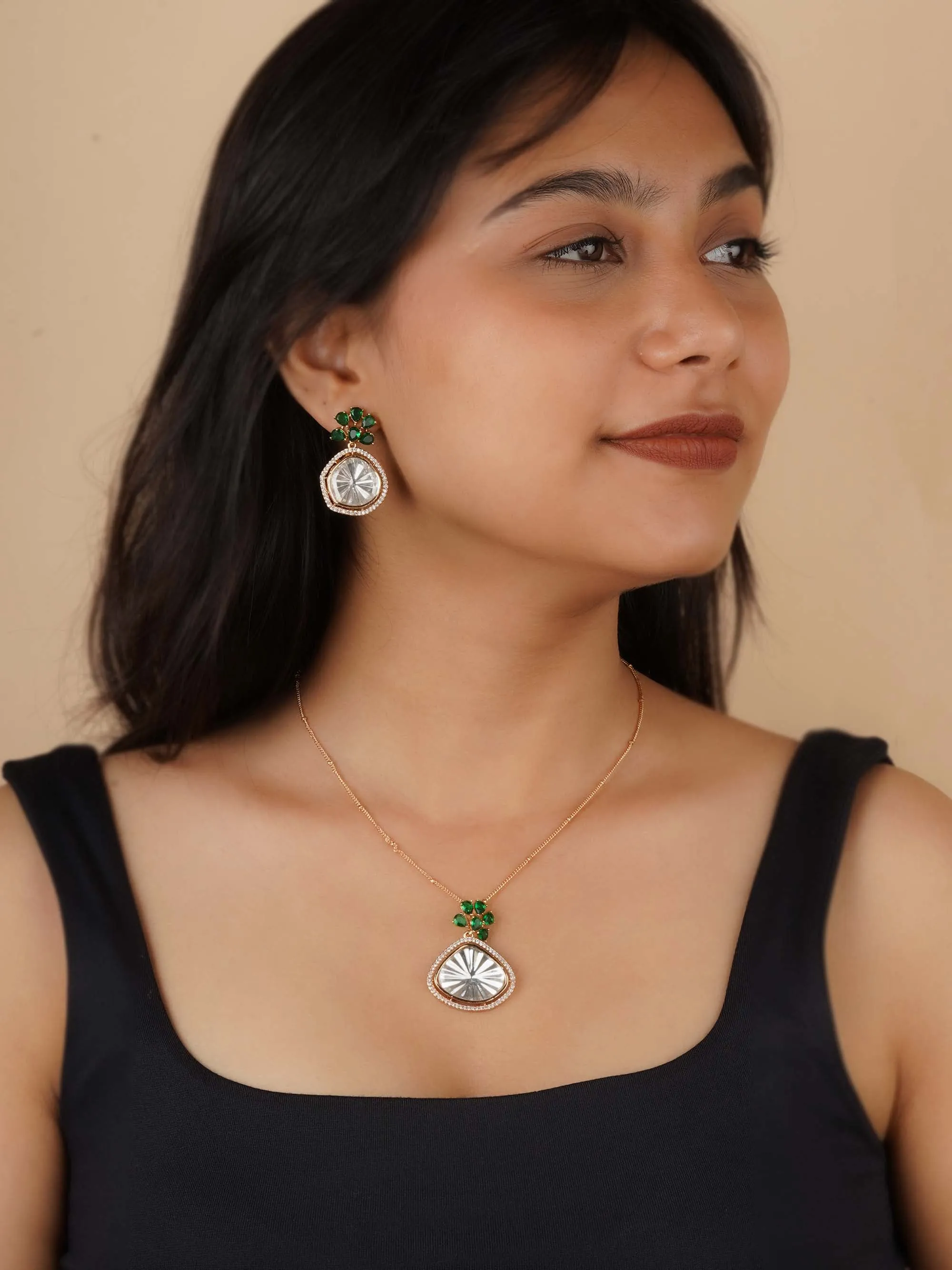 Gold Plated Faux Polki Necklace Set - PK-S257