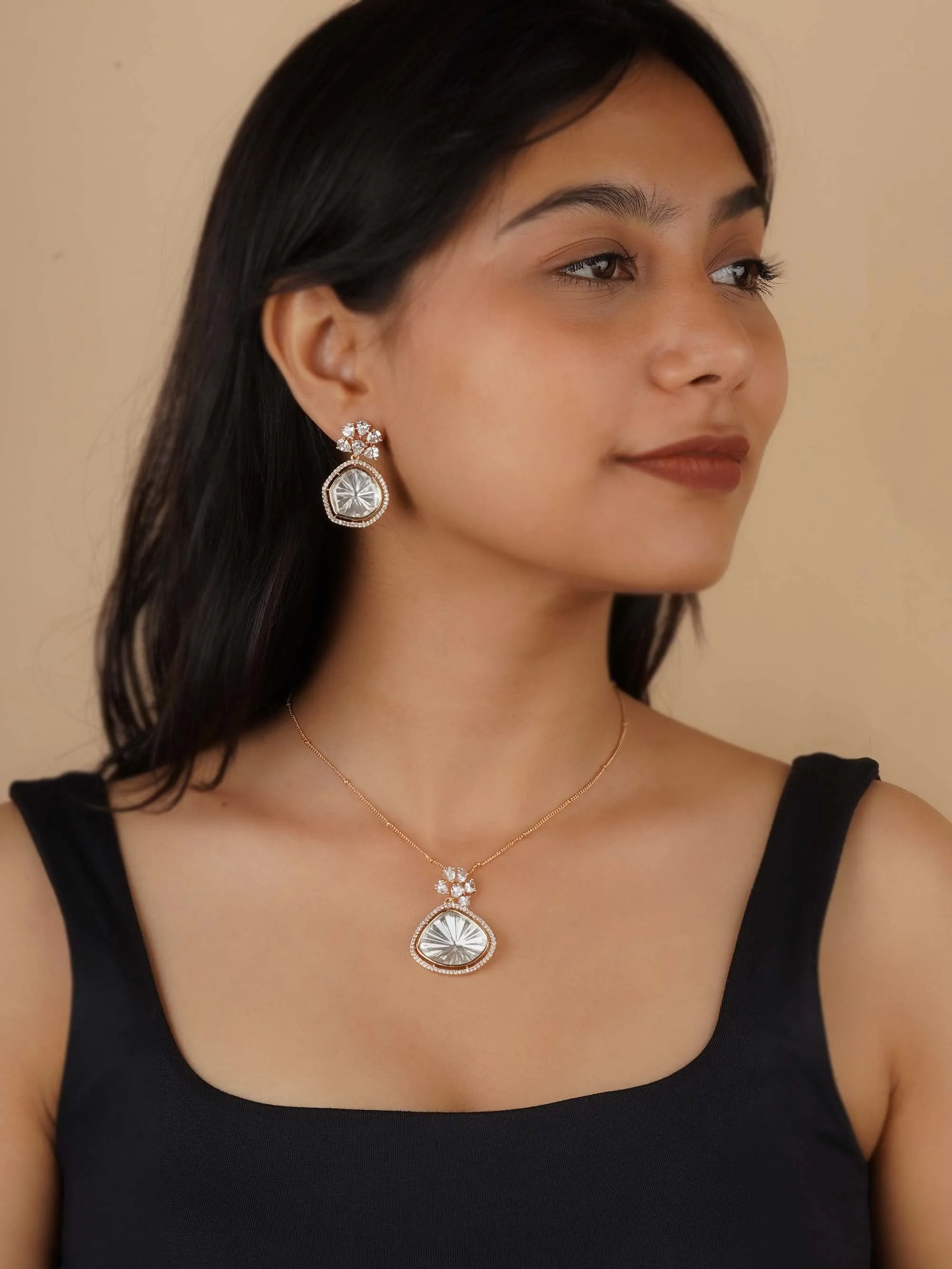 Gold Plated Faux Polki Necklace Set - PK-S257