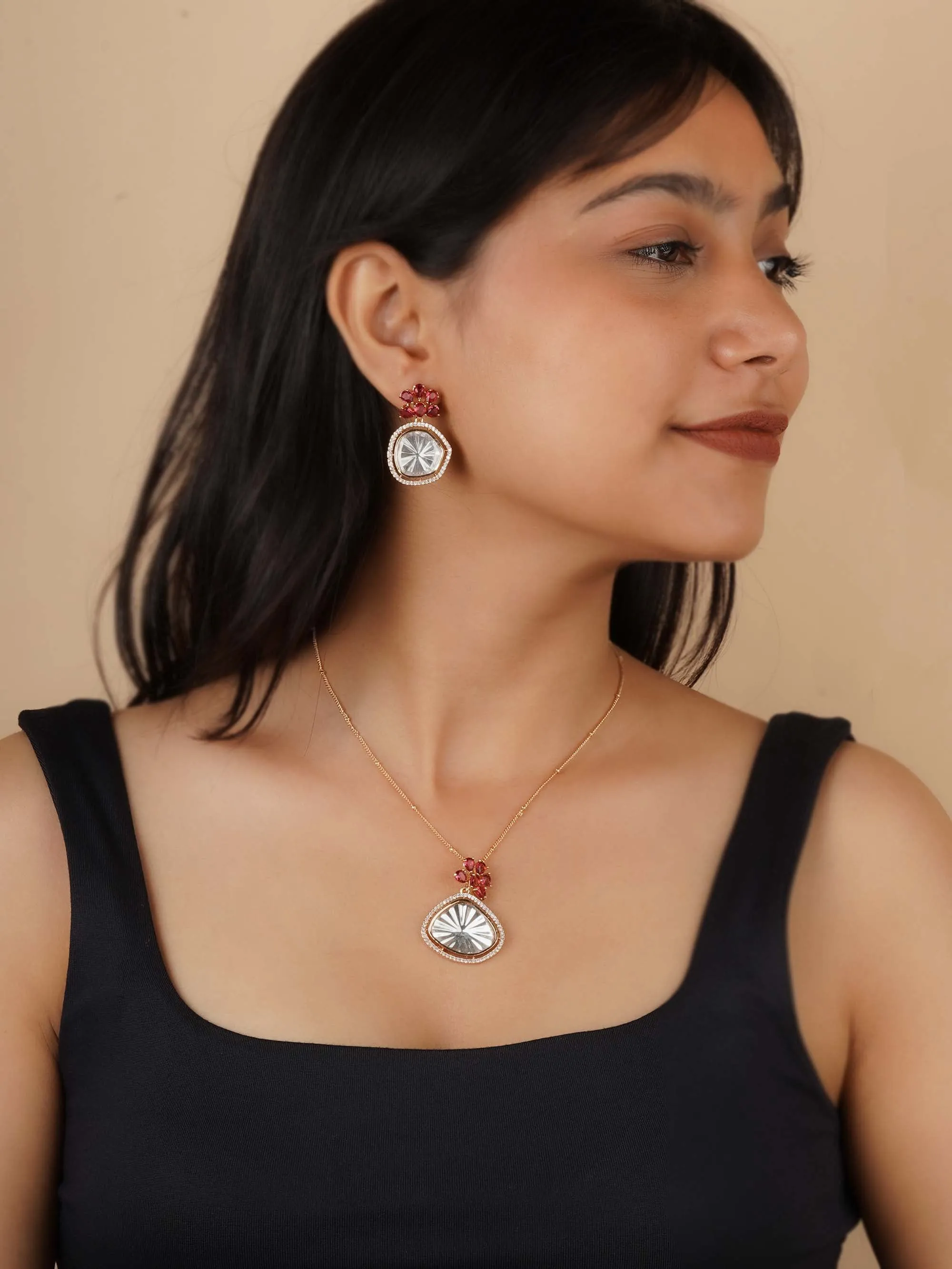 Gold Plated Faux Polki Necklace Set - PK-S257