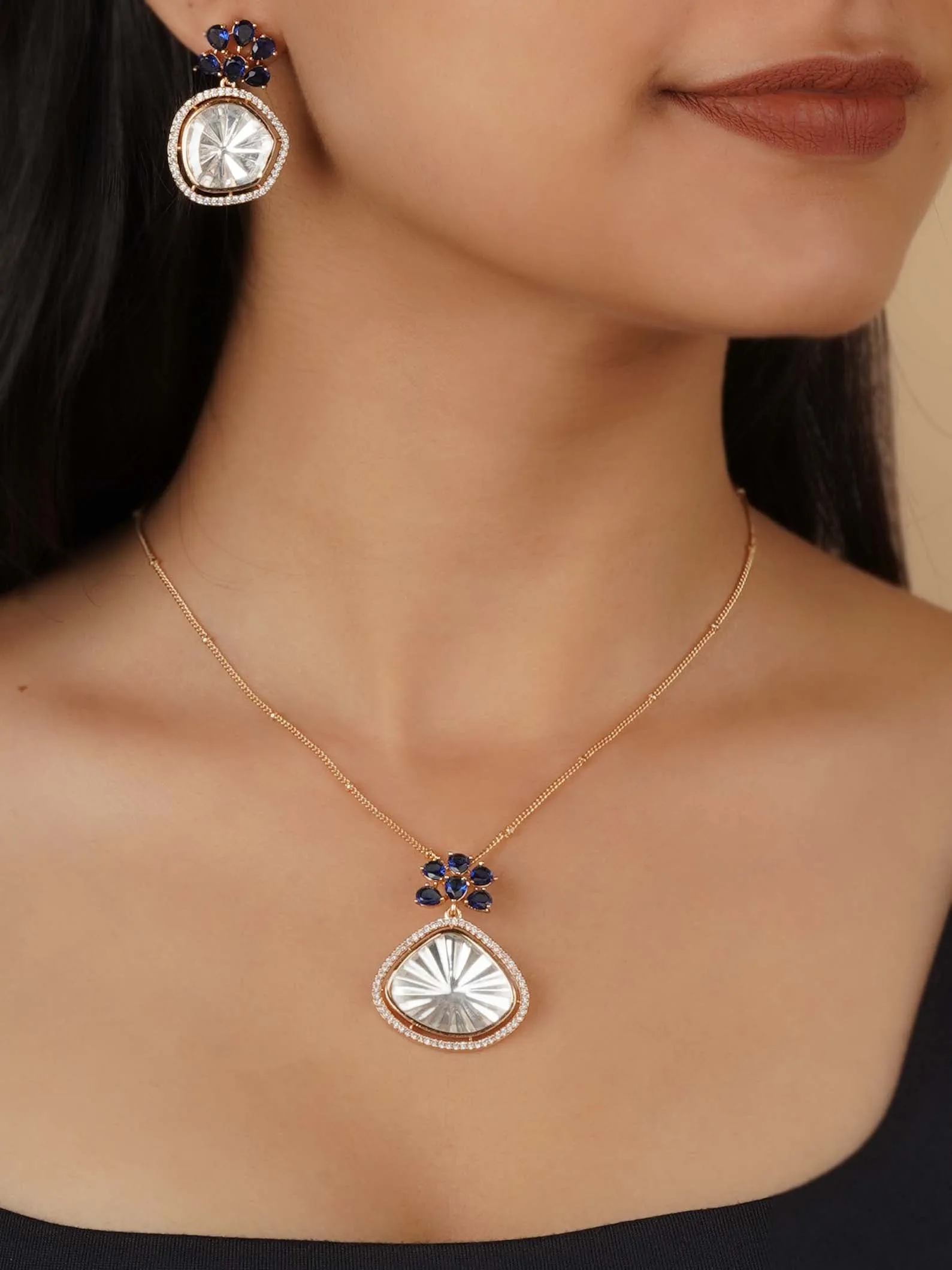 Gold Plated Faux Polki Necklace Set - PK-S257