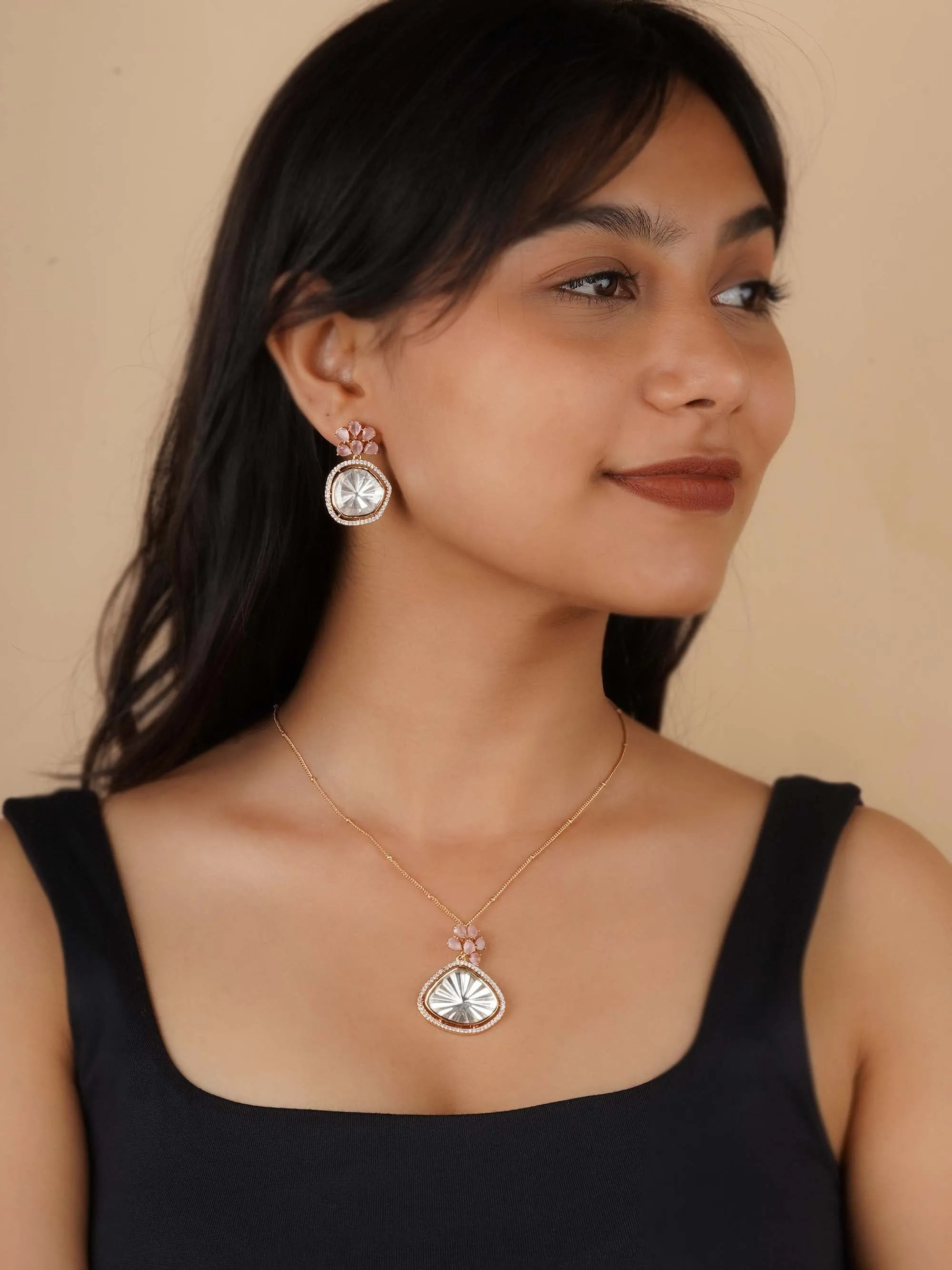 Gold Plated Faux Polki Necklace Set - PK-S257
