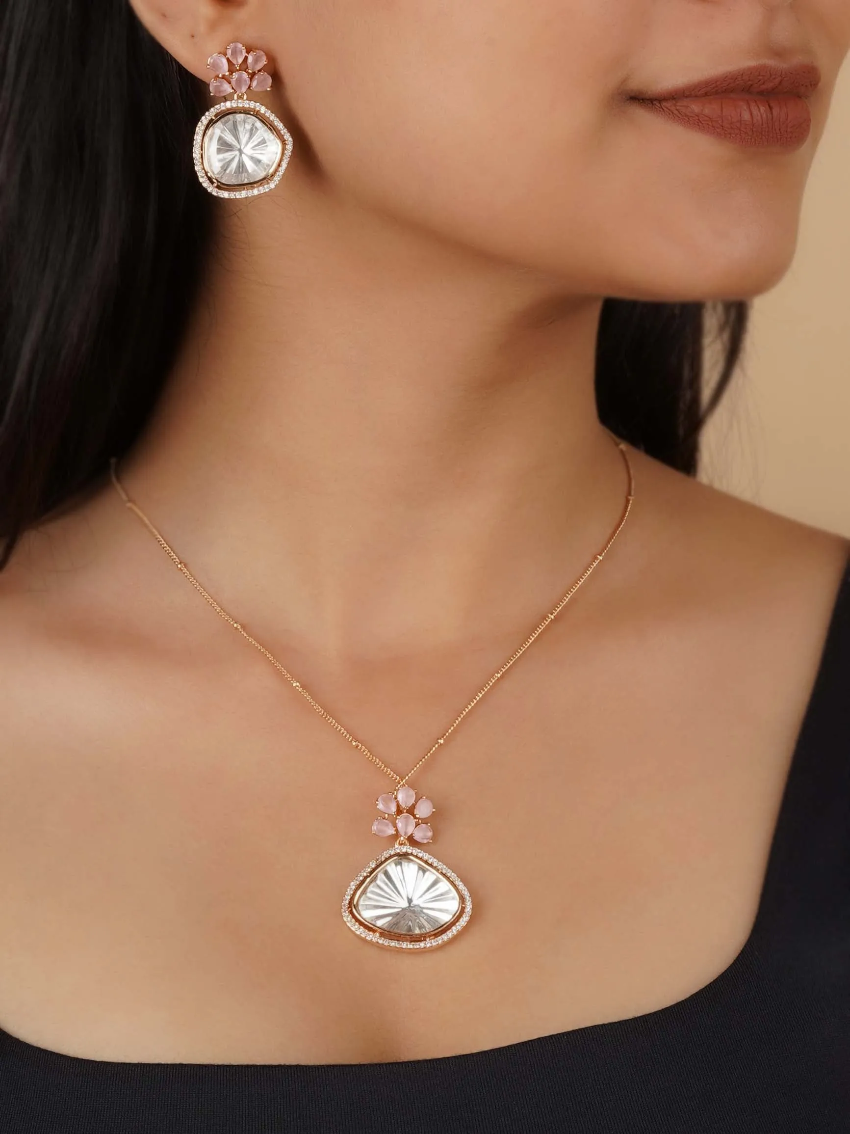 Gold Plated Faux Polki Necklace Set - PK-S257