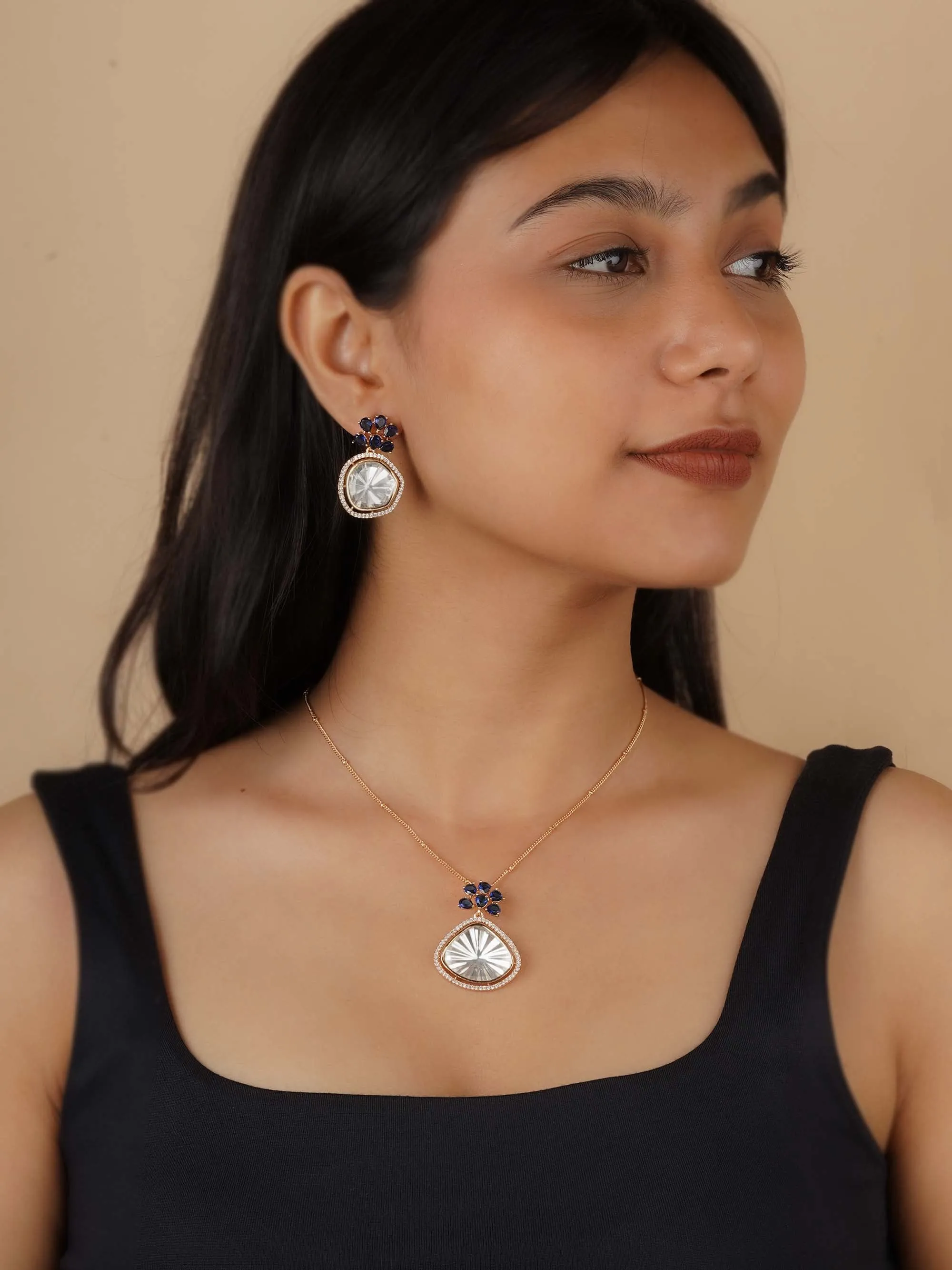 Gold Plated Faux Polki Necklace Set - PK-S257