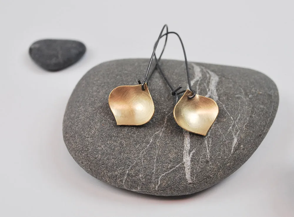 Golden Onion Earring--Brushed Gold Filled Metal on Oxidized Silver Kidney Earwires