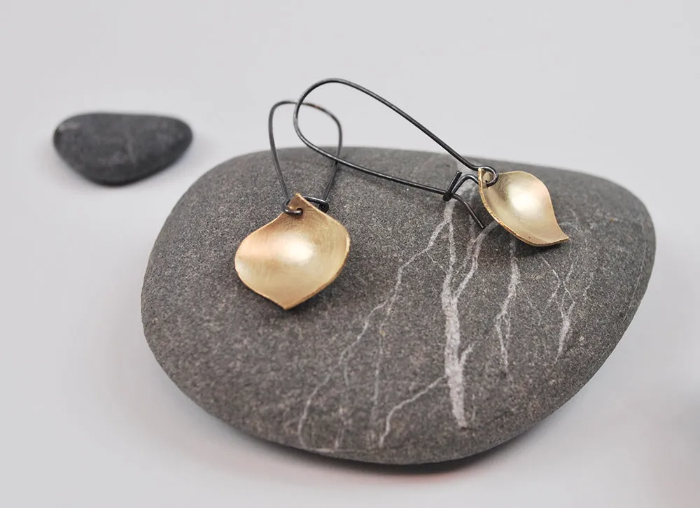 Golden Onion Earring--Brushed Gold Filled Metal on Oxidized Silver Kidney Earwires