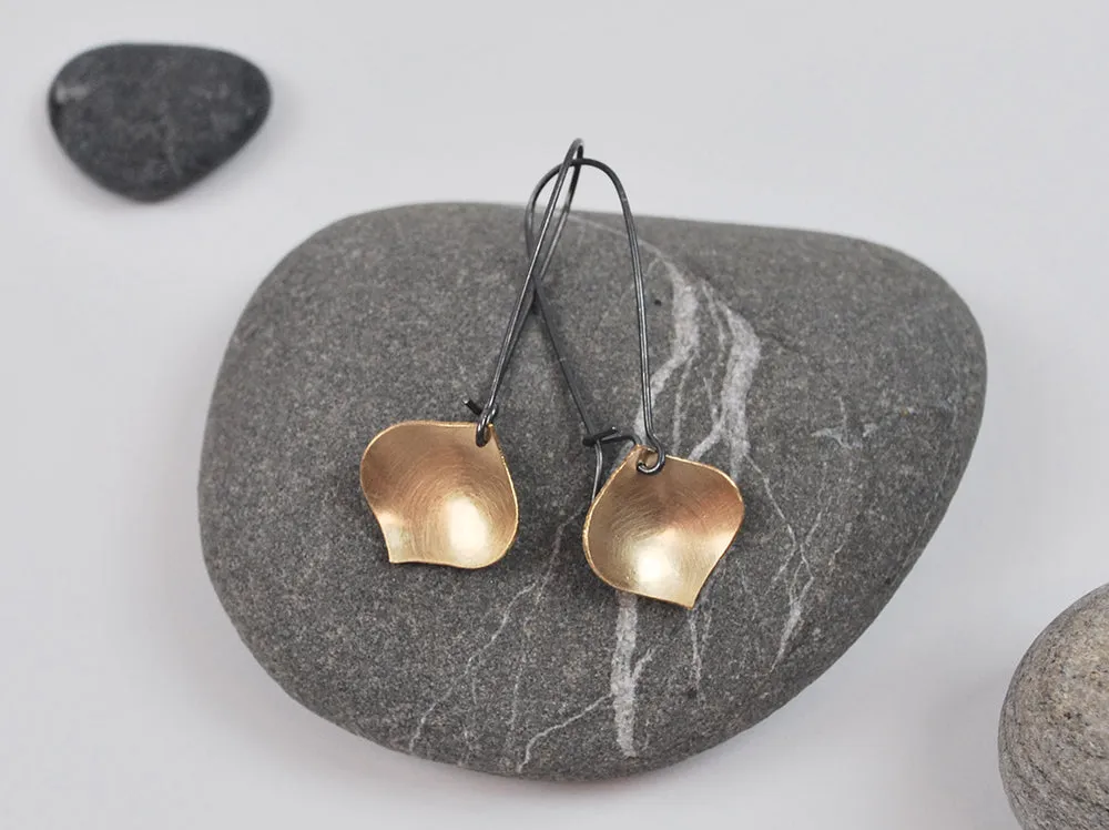 Golden Onion Earring--Brushed Gold Filled Metal on Oxidized Silver Kidney Earwires