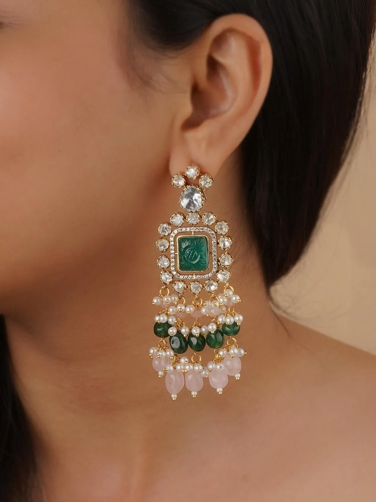 Green Color Gold Plated Faux Polki Necklace Set - PK-S170GR