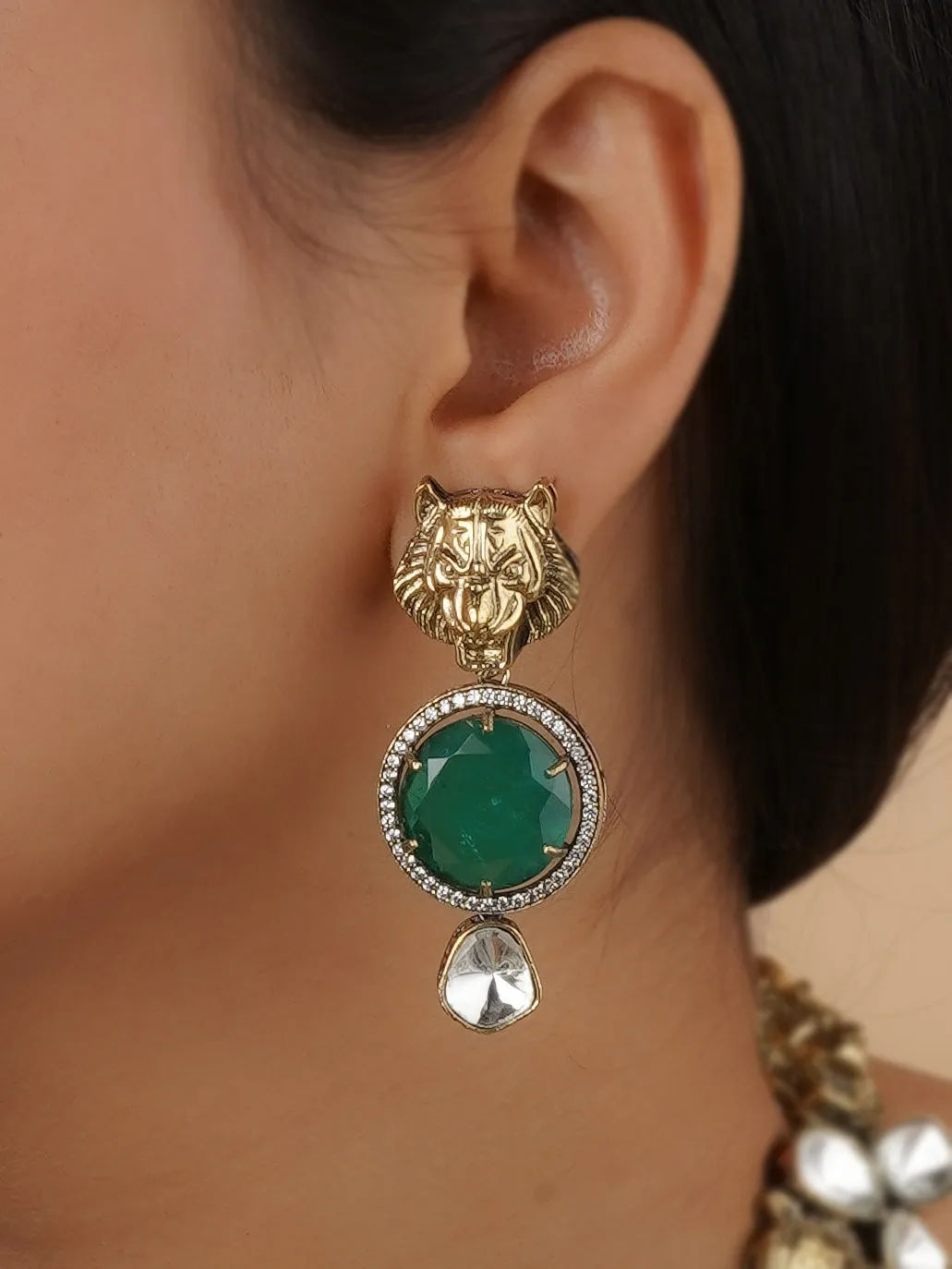 Green Color Gold Plated Faux Polki Necklace Set - PK-S177GR