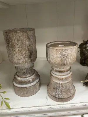 Grey wood candle holder
