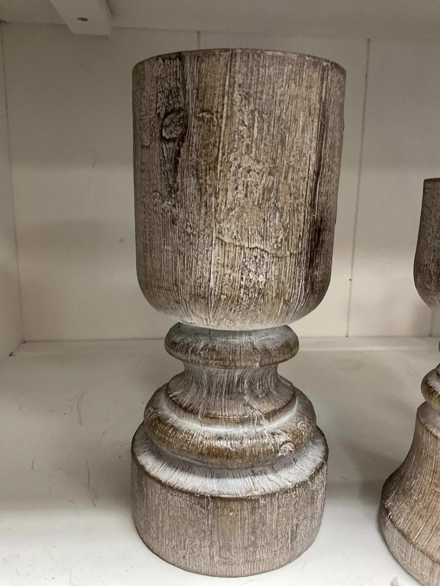 Grey wood candle holder