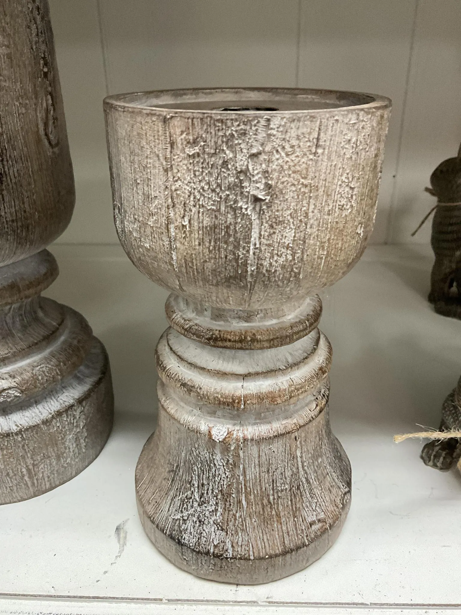 Grey wood candle holder