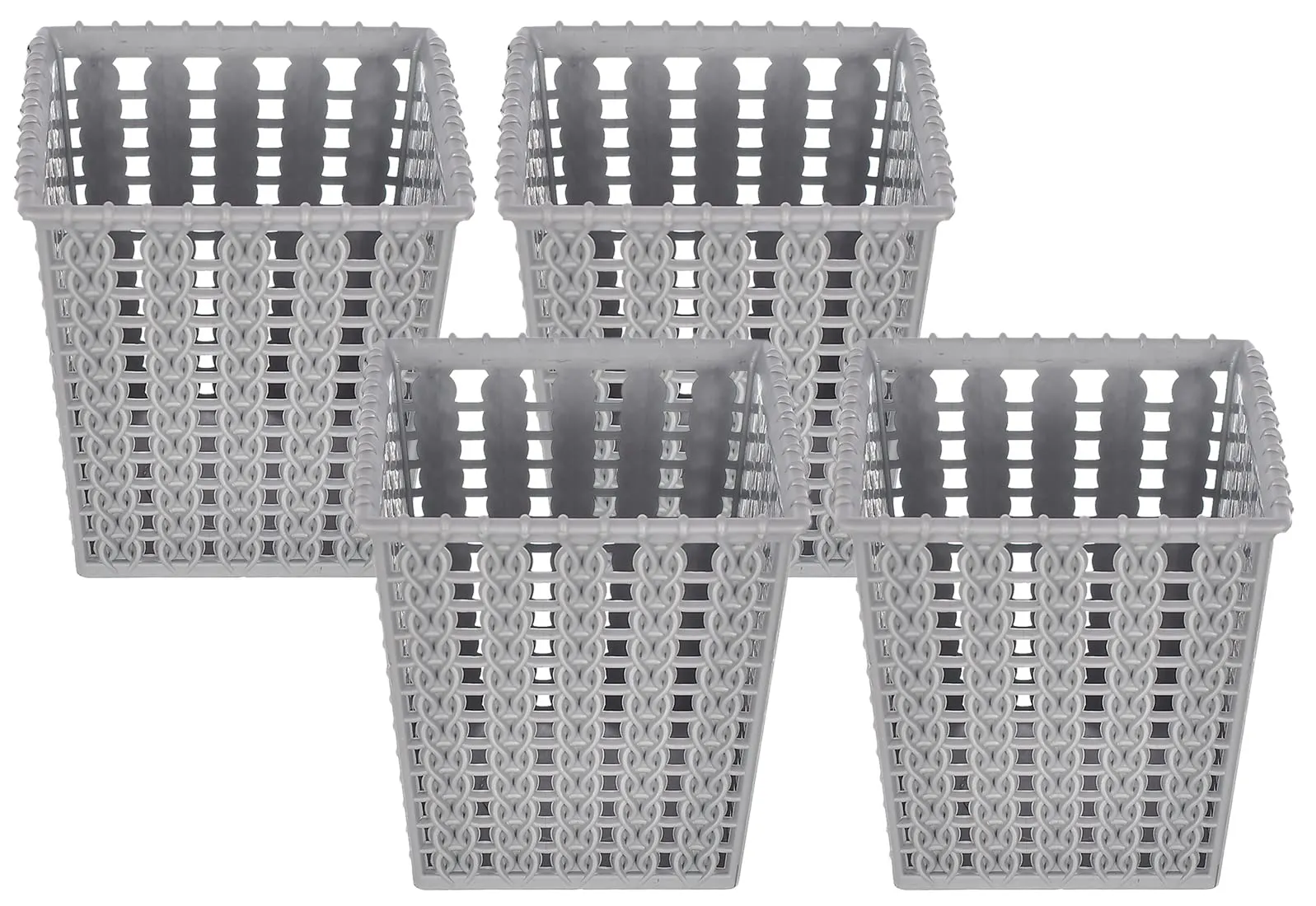Heart Home Square Shape M 5 Multipurpose Plastic Holder/Organizer for Kitchen, Bathroom, Office, Living Room - Pack of 4 (Grey)-46HH0450
