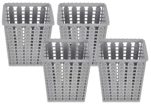 Heart Home Square Shape M 5 Multipurpose Plastic Holder/Organizer for Kitchen, Bathroom, Office, Living Room - Pack of 4 (Grey)-46HH0450