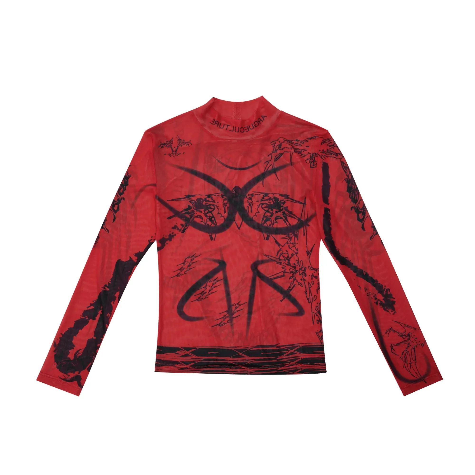 High Street Printing Long Sleeved T-shirt Long Design High Neck New Fashion Contrast Color Male Tops Undershirt 24E1283