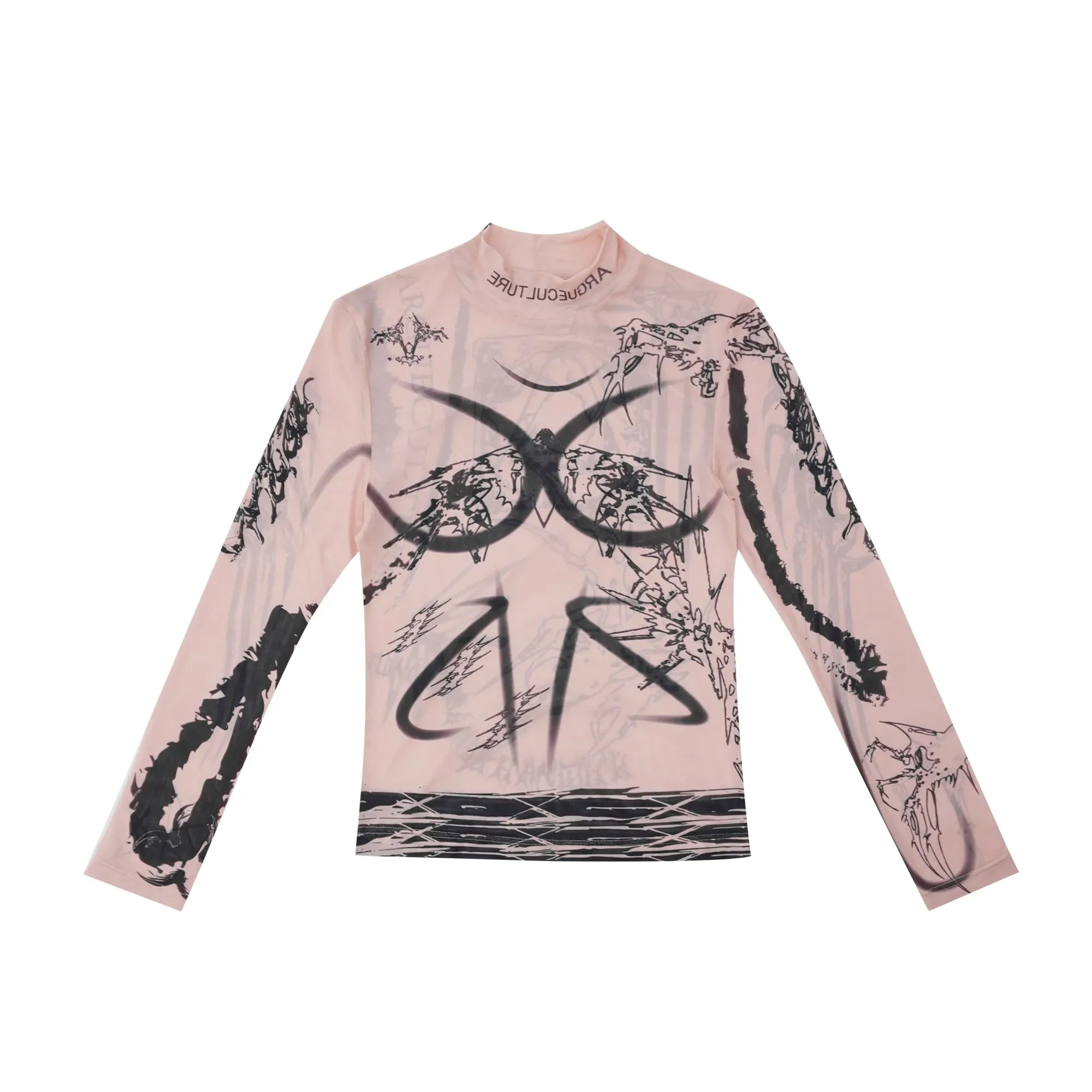 High Street Printing Long Sleeved T-shirt Long Design High Neck New Fashion Contrast Color Male Tops Undershirt 24E1283