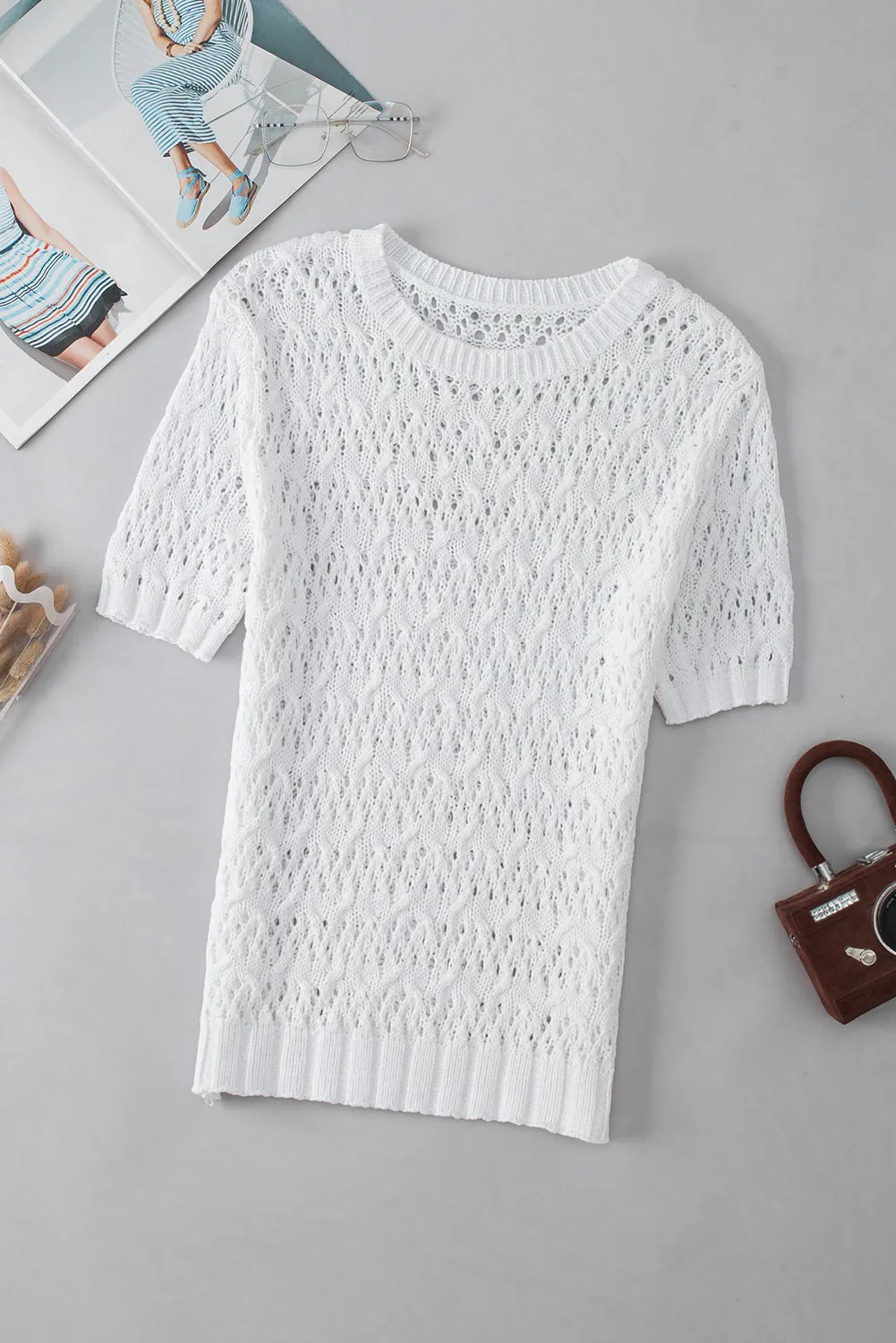 Hollowed Knit 3/4 Sleeve Sweater