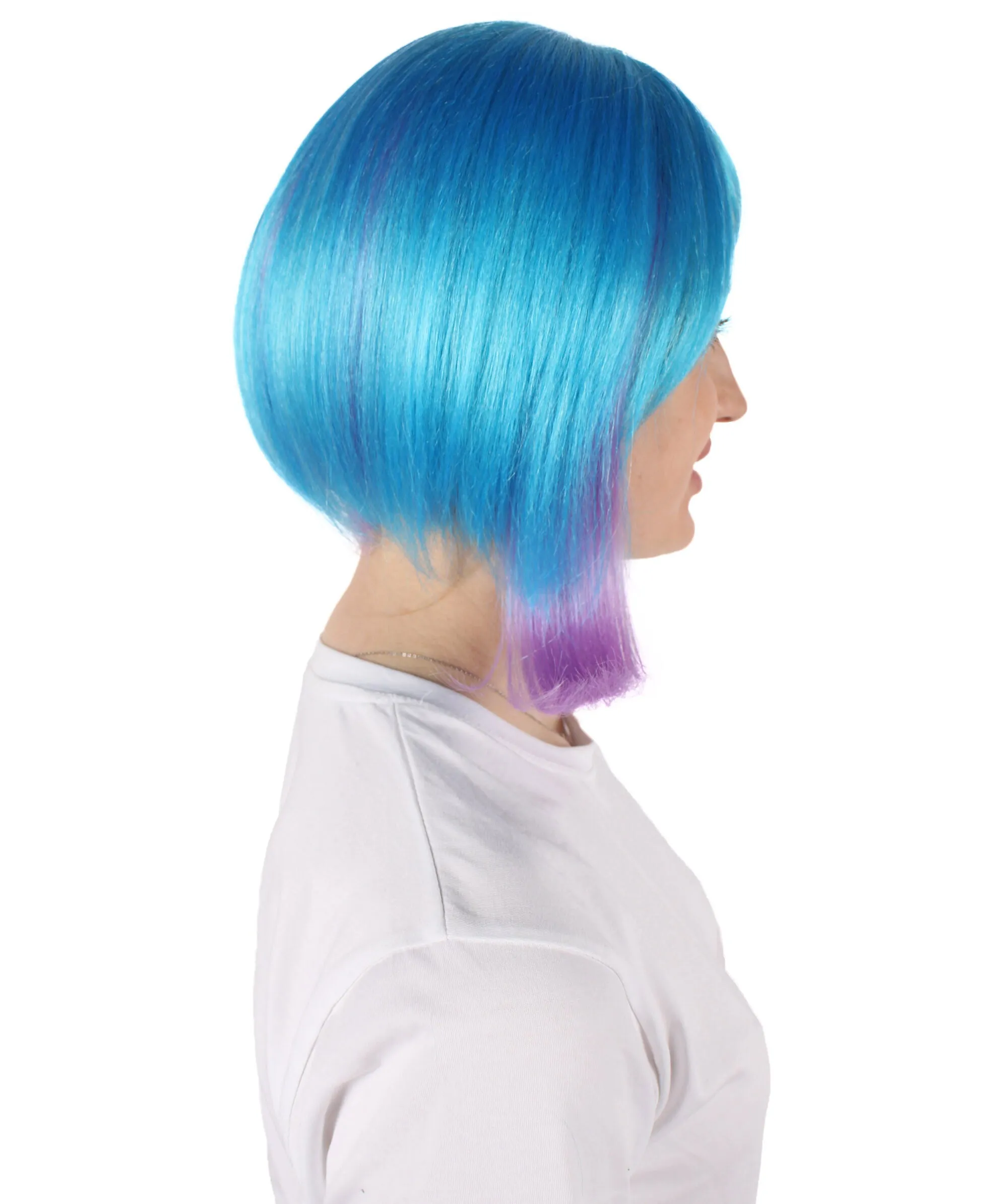 HPO Adult Women's Teal Purple Short Wavy Wig I Cosplay Wig I Flame-retardant Synthetic Fiber
