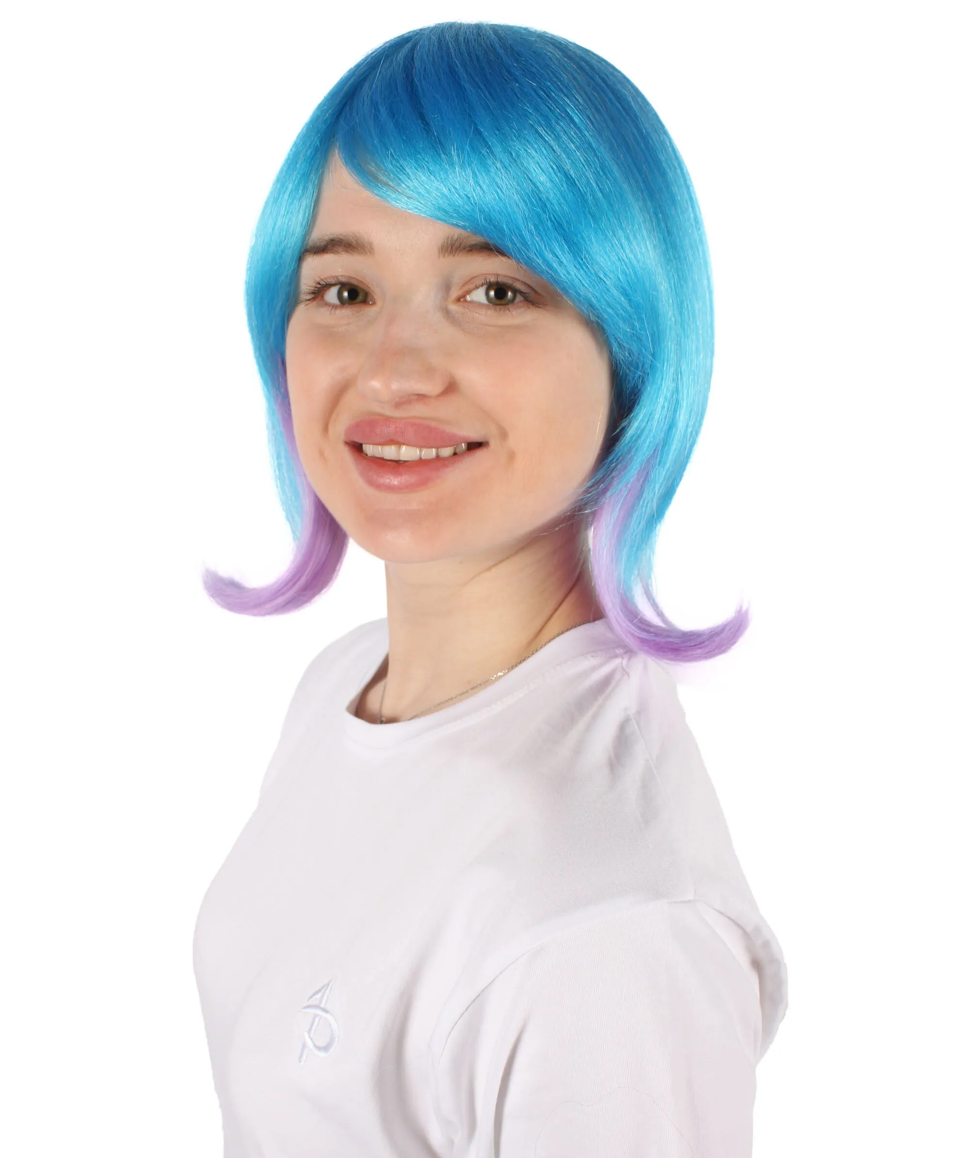 HPO Adult Women's Teal Purple Short Wavy Wig I Cosplay Wig I Flame-retardant Synthetic Fiber