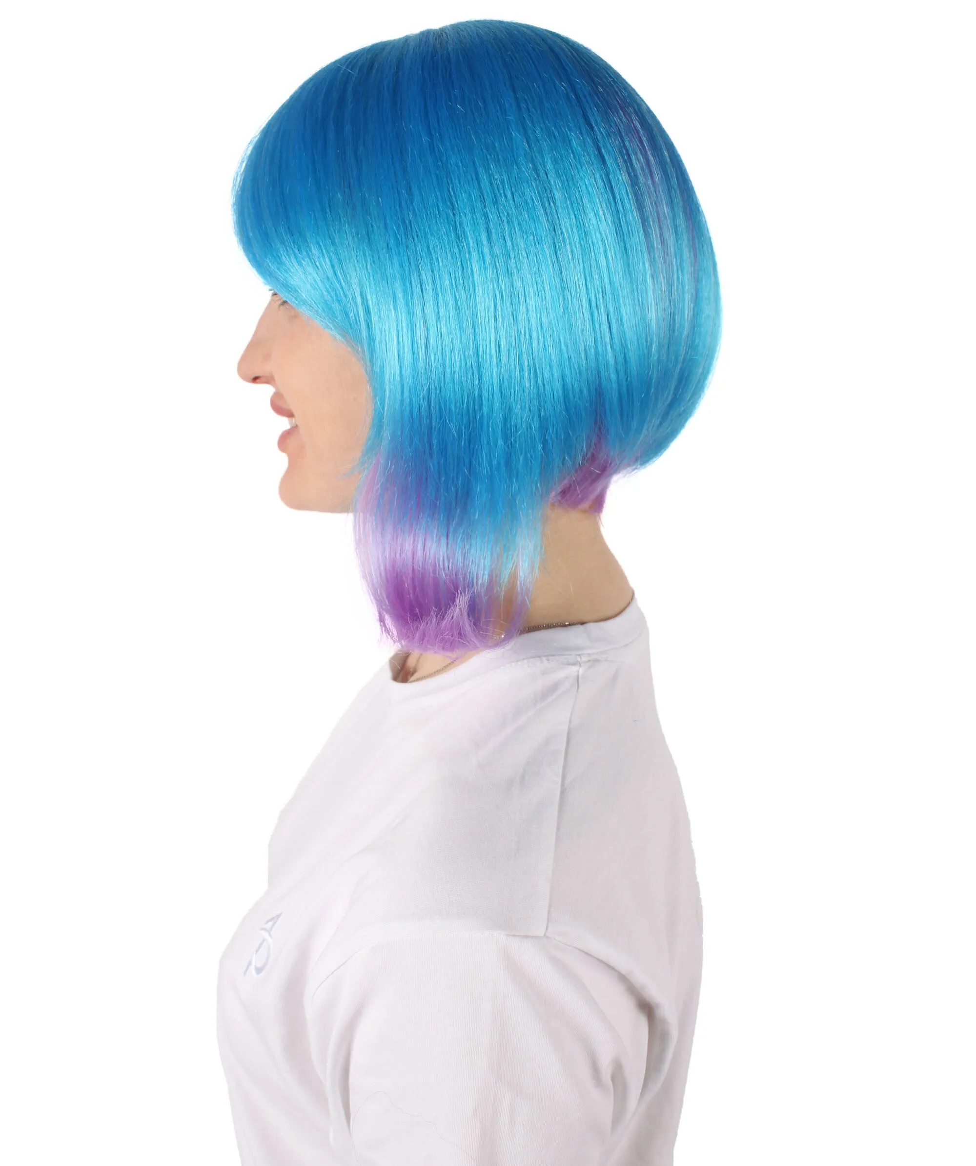 HPO Adult Women's Teal Purple Short Wavy Wig I Cosplay Wig I Flame-retardant Synthetic Fiber