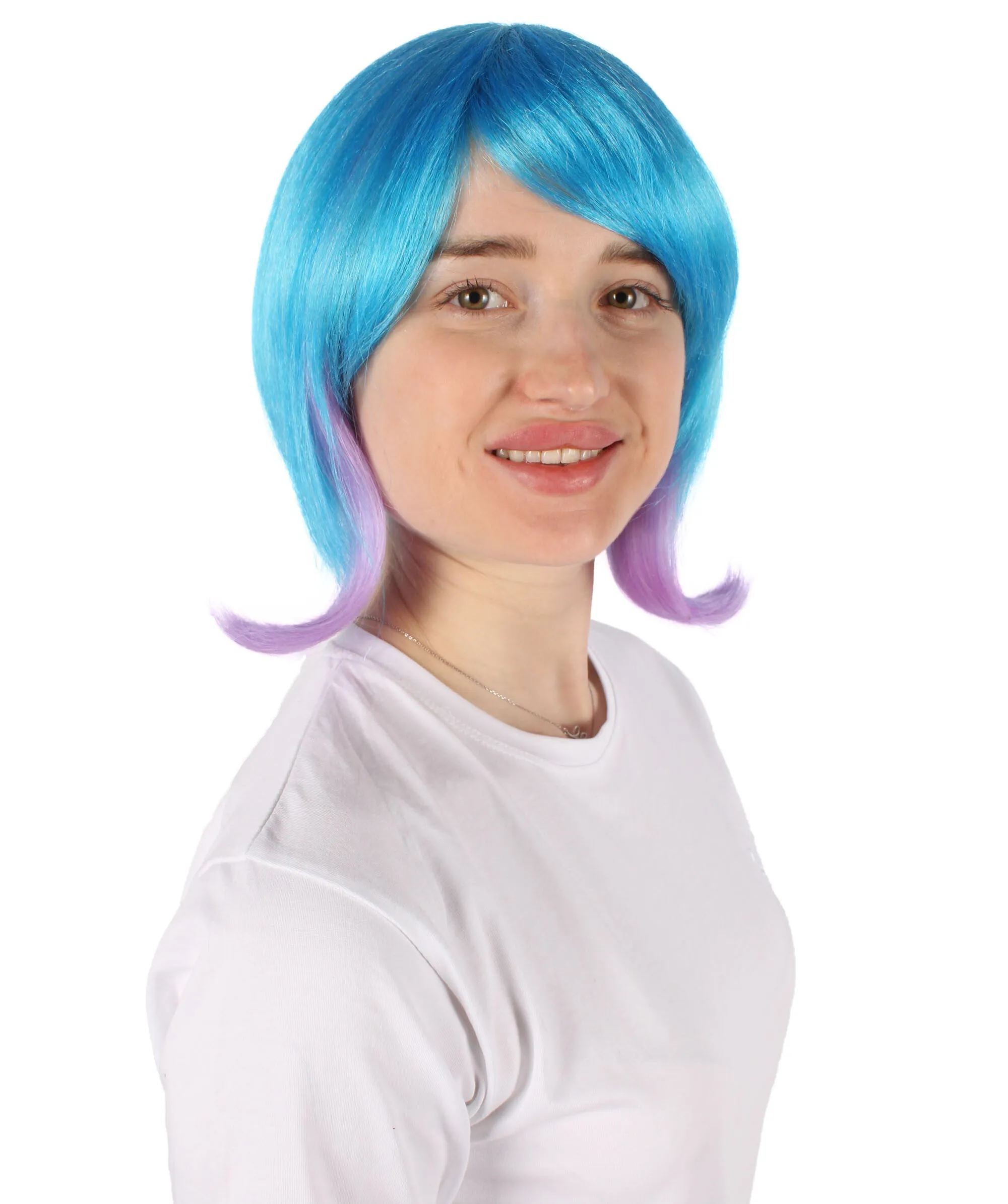 HPO Adult Women's Teal Purple Short Wavy Wig I Cosplay Wig I Flame-retardant Synthetic Fiber