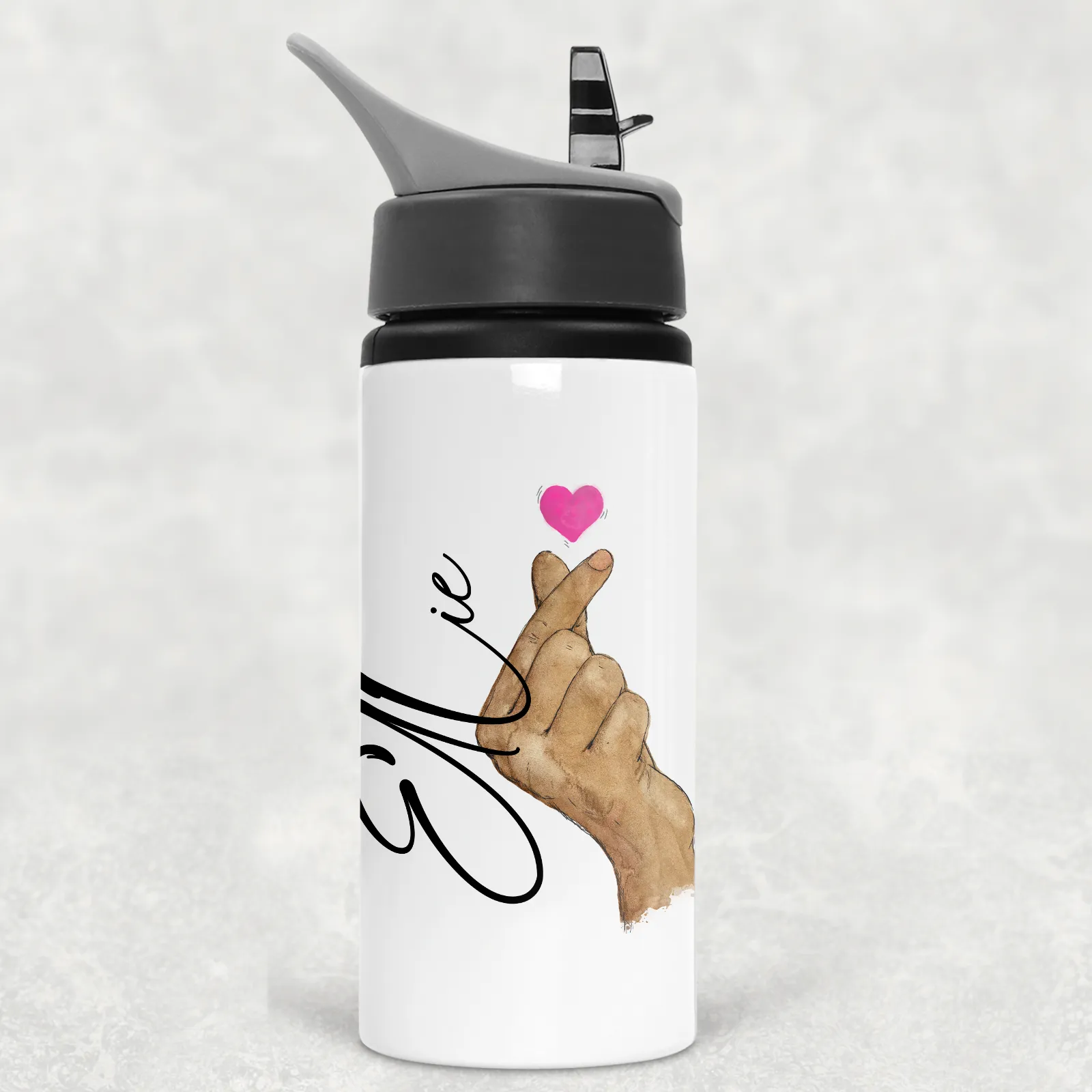 I Love You Korean Sign Language Personalised Aluminium Straw Water Bottle 650ml