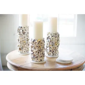 Kalalou - SET OF THREE OYSTER SHELL PILLAR CANDLE HOLDERS - PGT1014