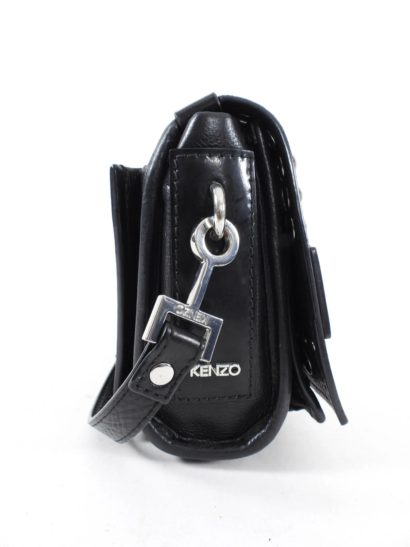 Kenzo Black Leather and Silver Stud Crossbody Bag