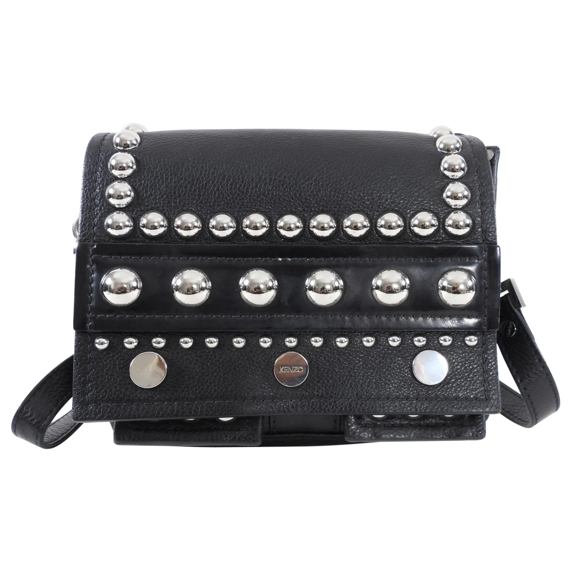 Kenzo Black Leather and Silver Stud Crossbody Bag