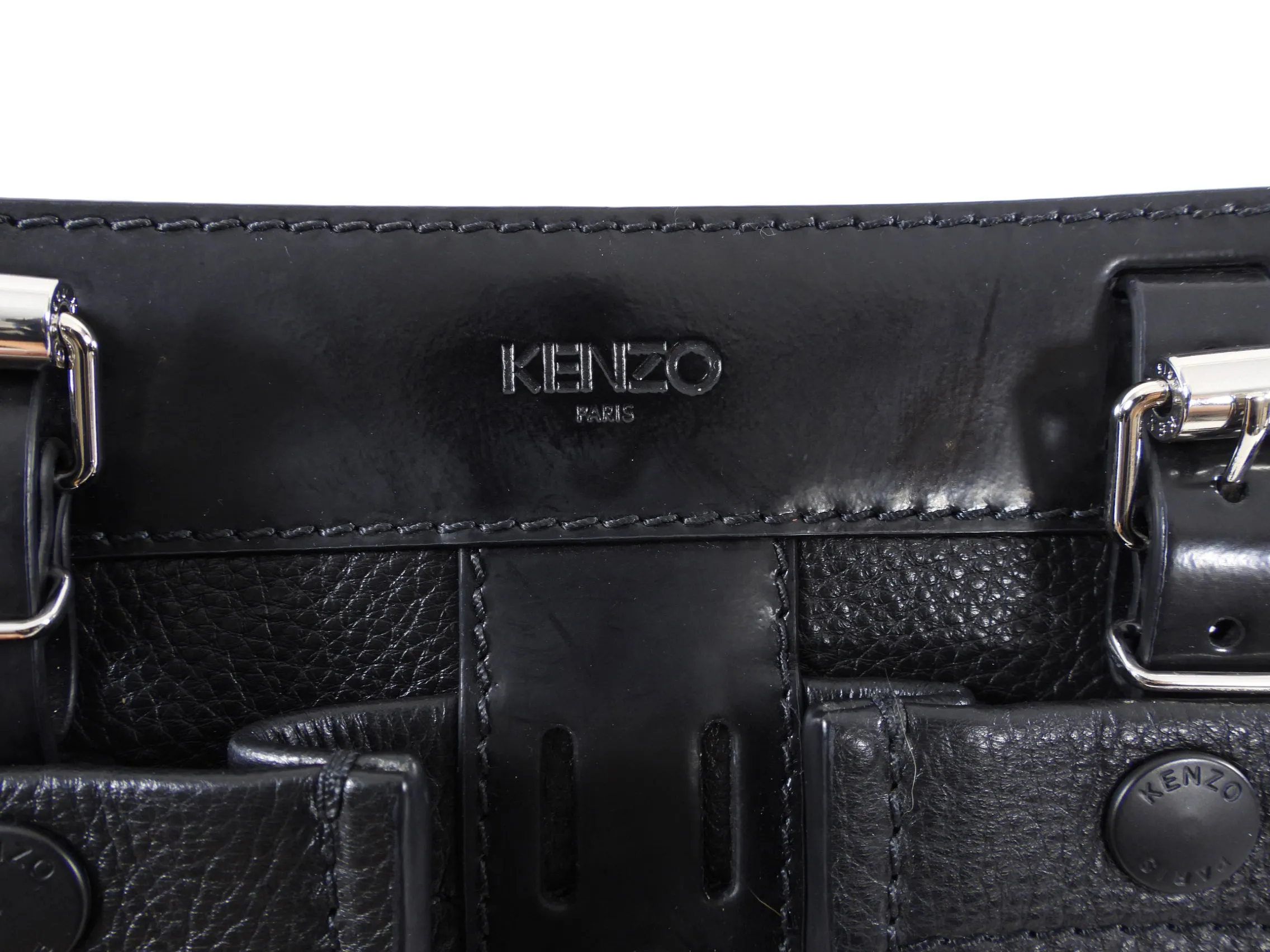 Kenzo Black Leather and Silver Stud Crossbody Bag