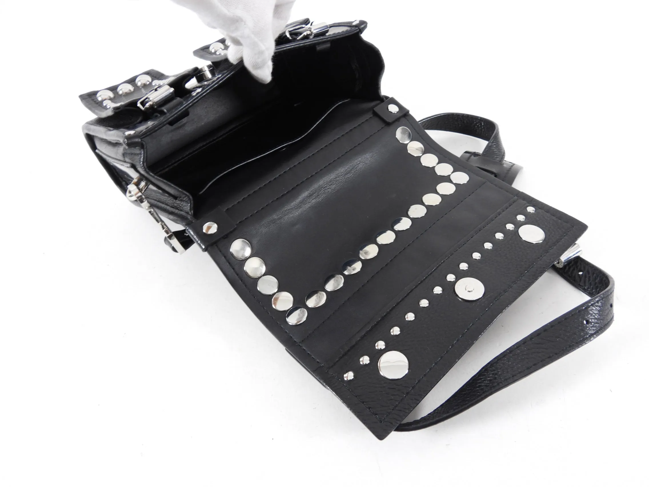 Kenzo Black Leather and Silver Stud Crossbody Bag