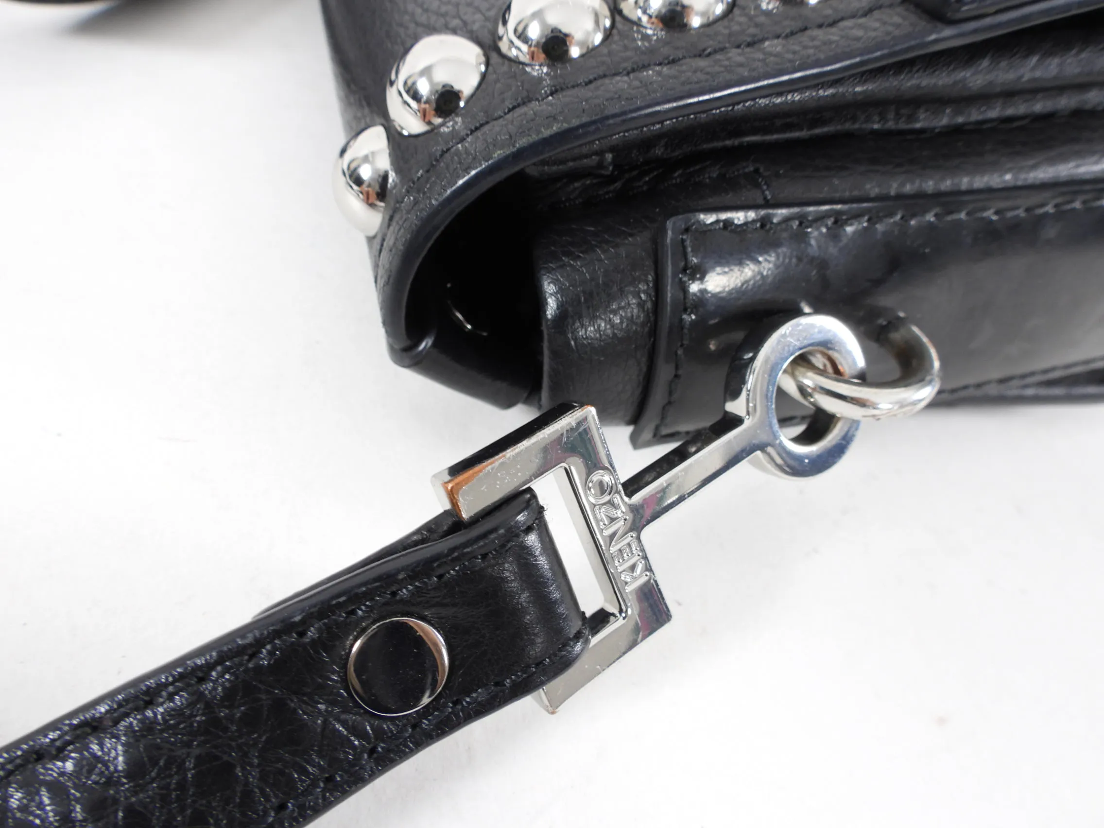 Kenzo Black Leather and Silver Stud Crossbody Bag