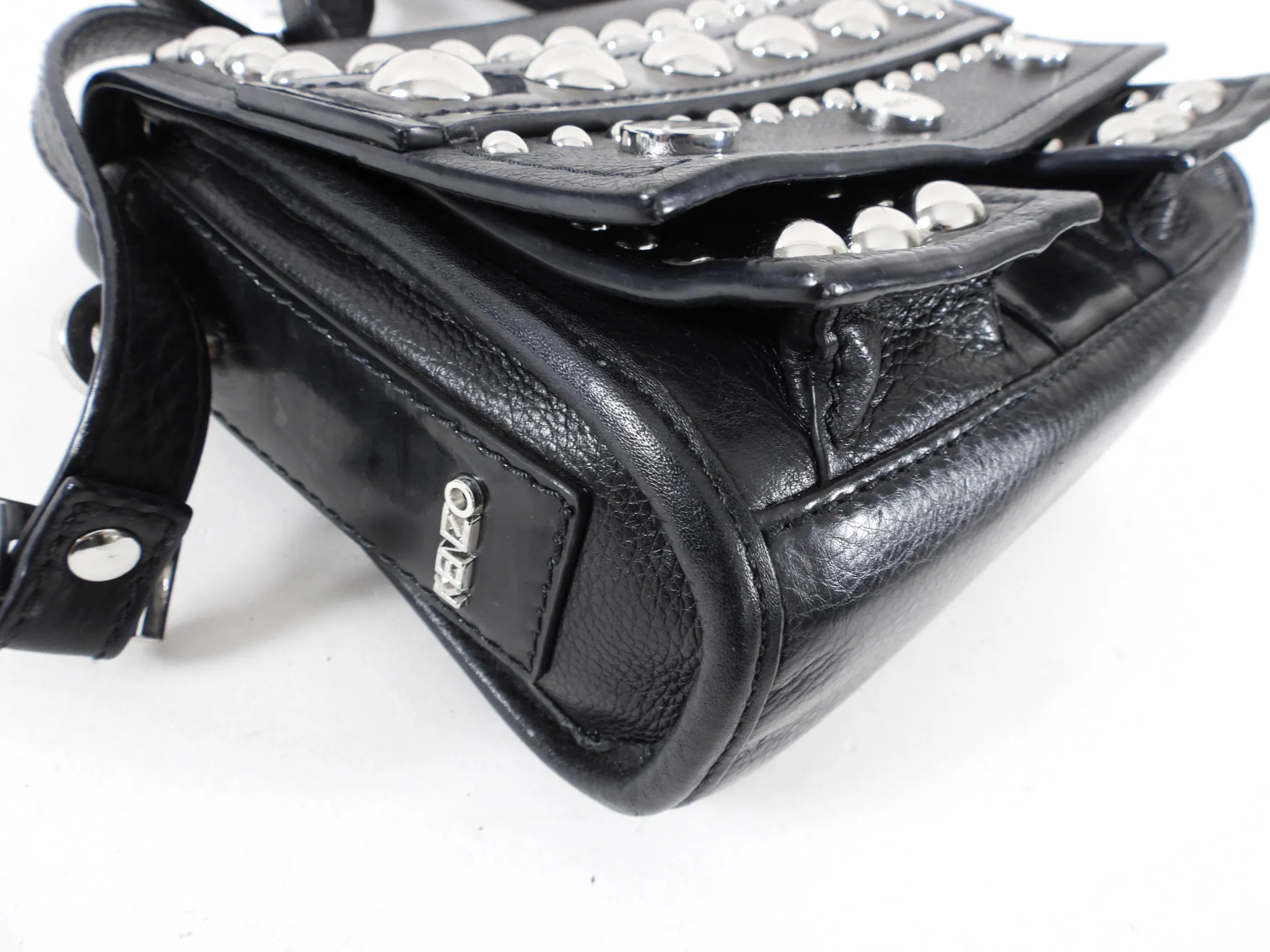 Kenzo Black Leather and Silver Stud Crossbody Bag