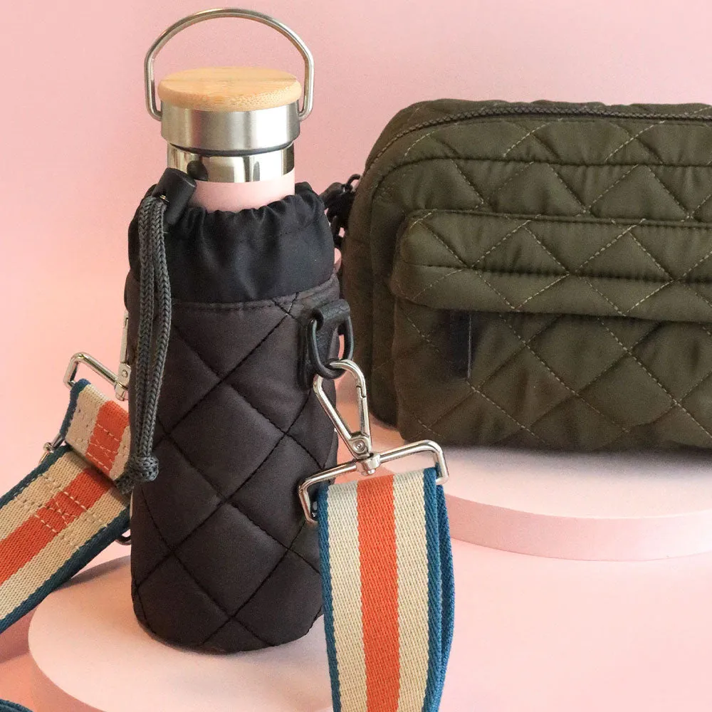 Khaki Quilted Crossbody Bag