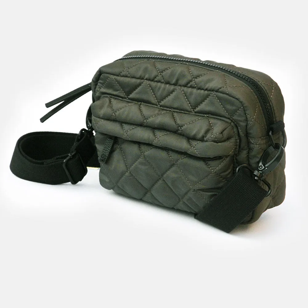 Khaki Quilted Crossbody Bag