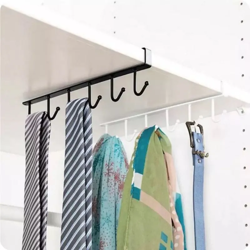 Kitchen Cabinet Hook Hanger, Kitchen Storage Cupboard Hanging Rack, 6 hooks Metal Cabinet Holder, Multifunctional Stuck Board Organizer, Under Cabinet Closet Hook Rack