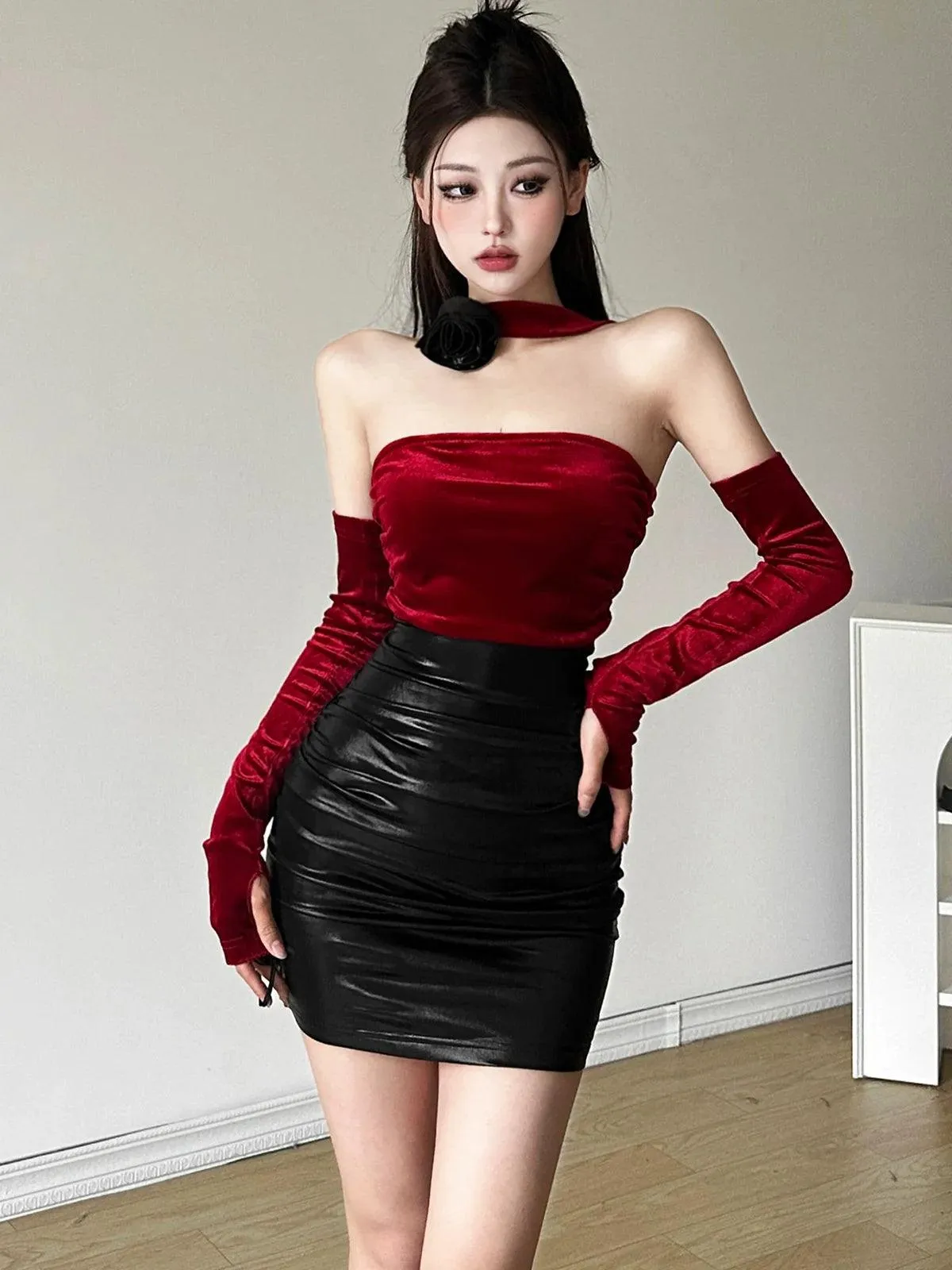Kliou Color Contrast Patchwork Dress: Elegant Halterneck Style for Women