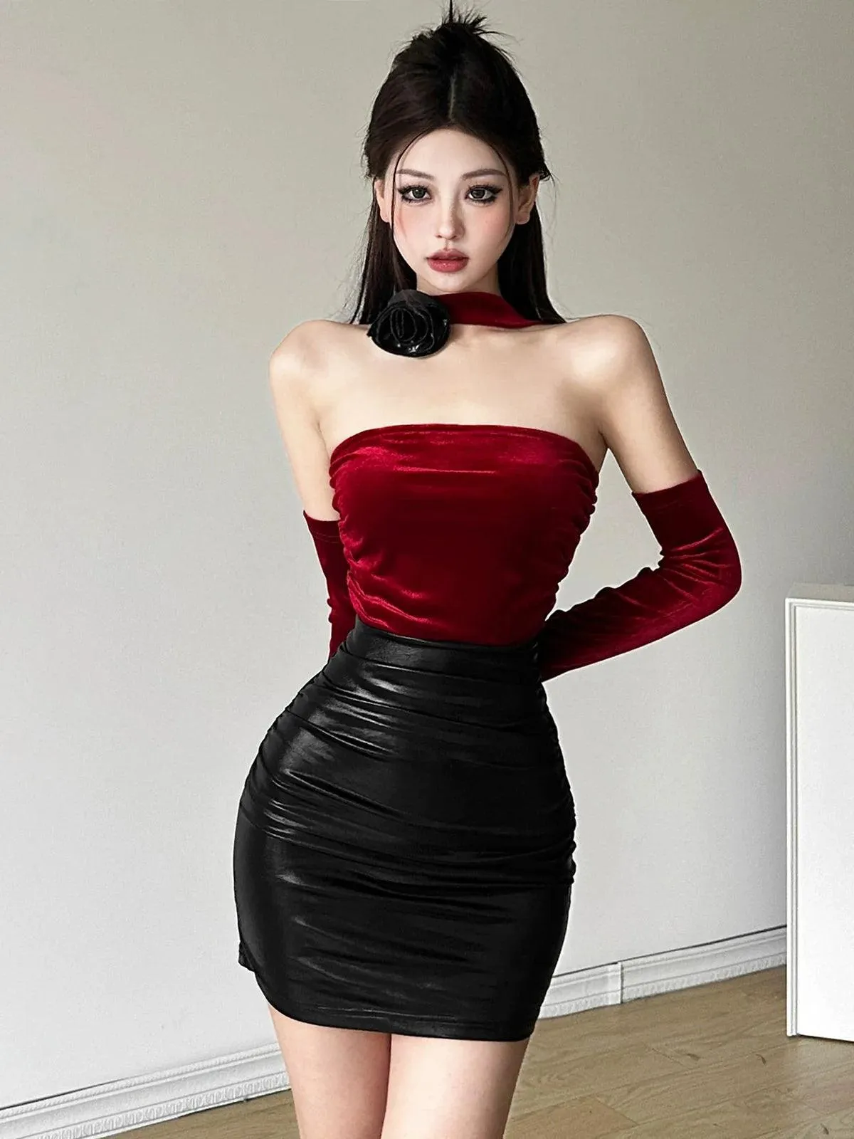 Kliou Color Contrast Patchwork Dress: Elegant Halterneck Style for Women