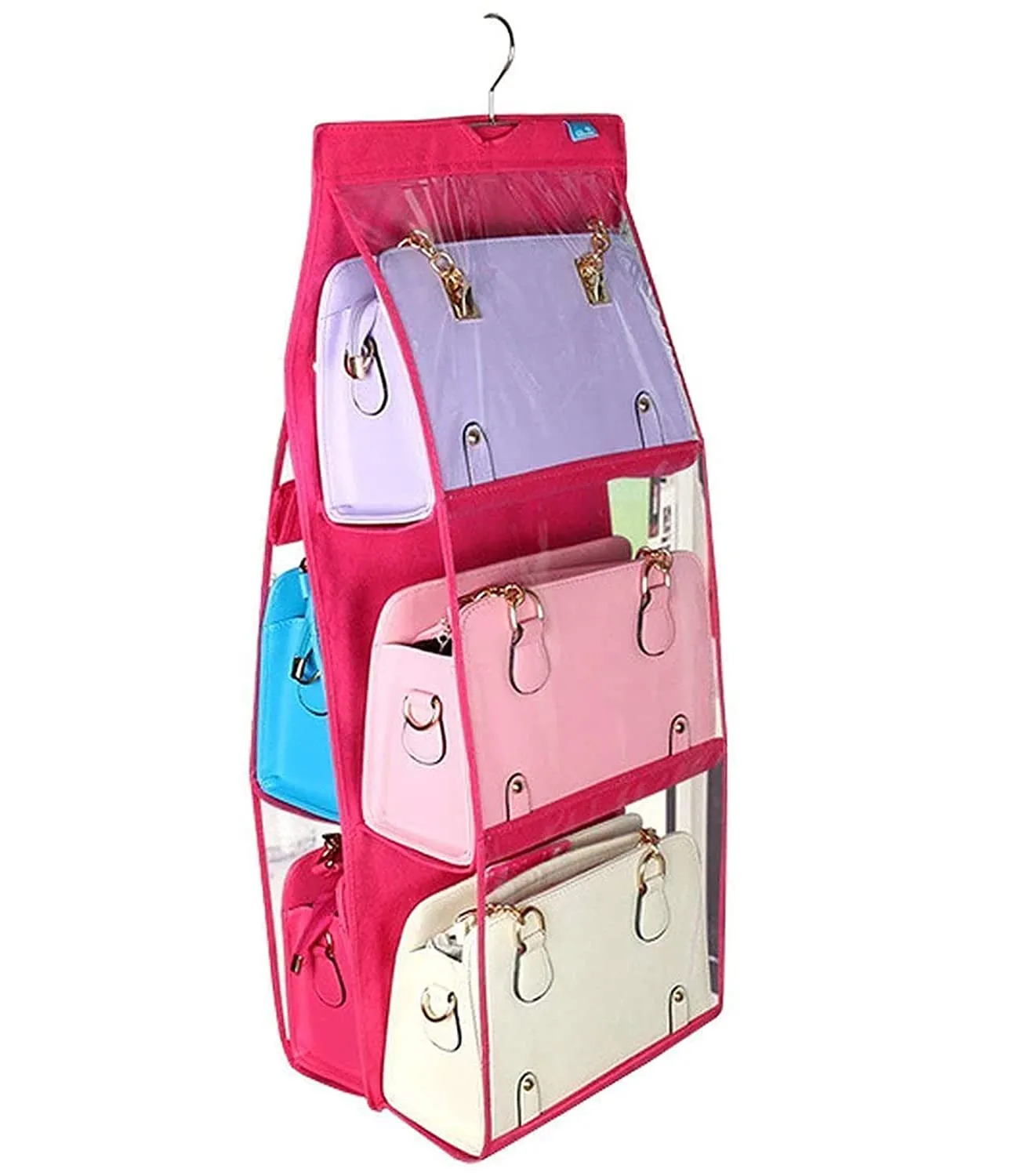 Kuber Industries Multiuses PVC Double Sided Hanging Organizer for Bedroom, Living Room (Pink)