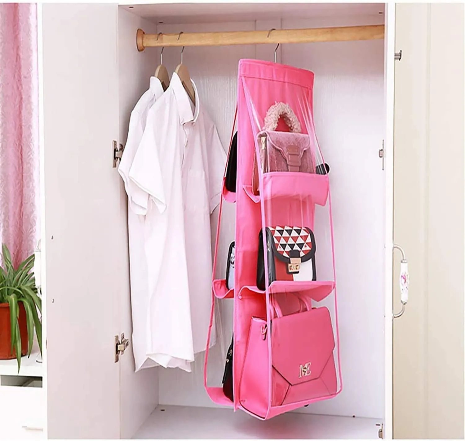 Kuber Industries Multiuses PVC Double Sided Hanging Organizer for Bedroom, Living Room (Pink)