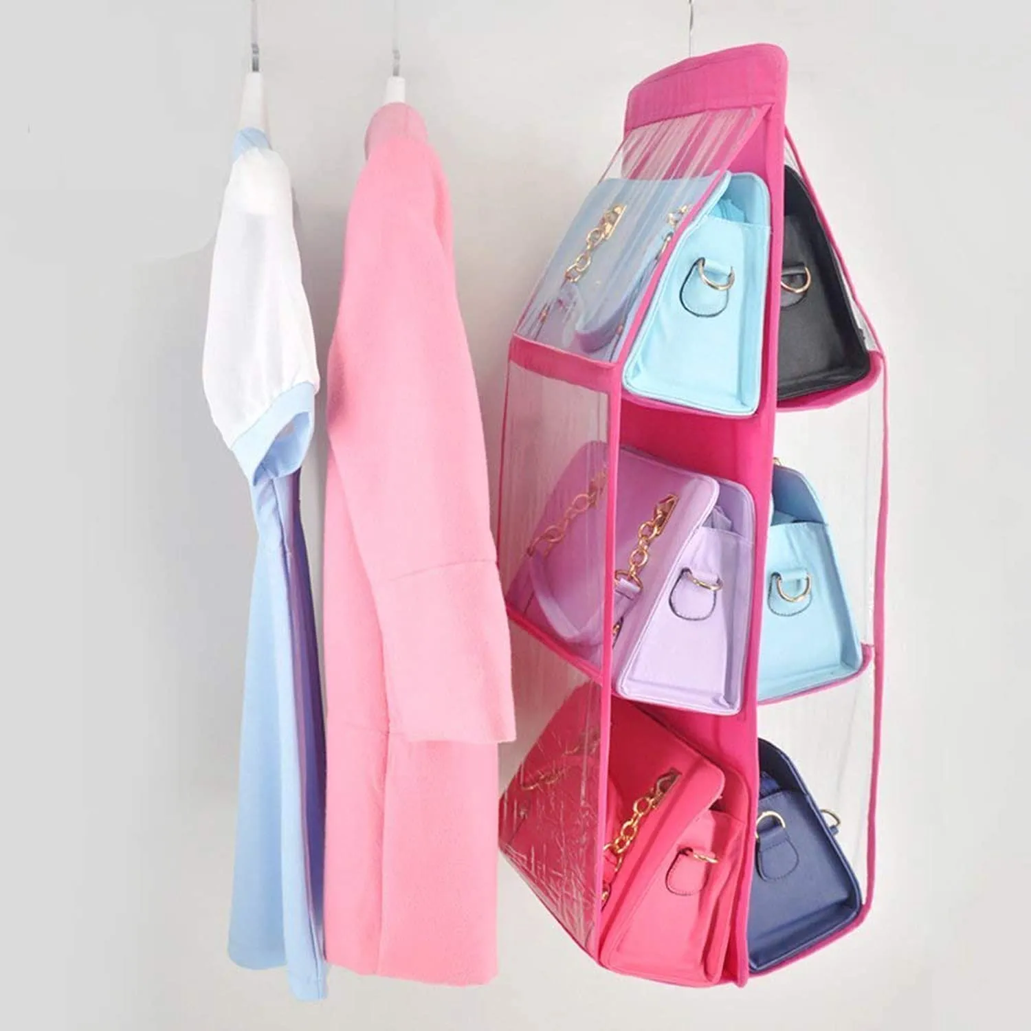 Kuber Industries Multiuses PVC Double Sided Hanging Organizer for Bedroom, Living Room (Pink)