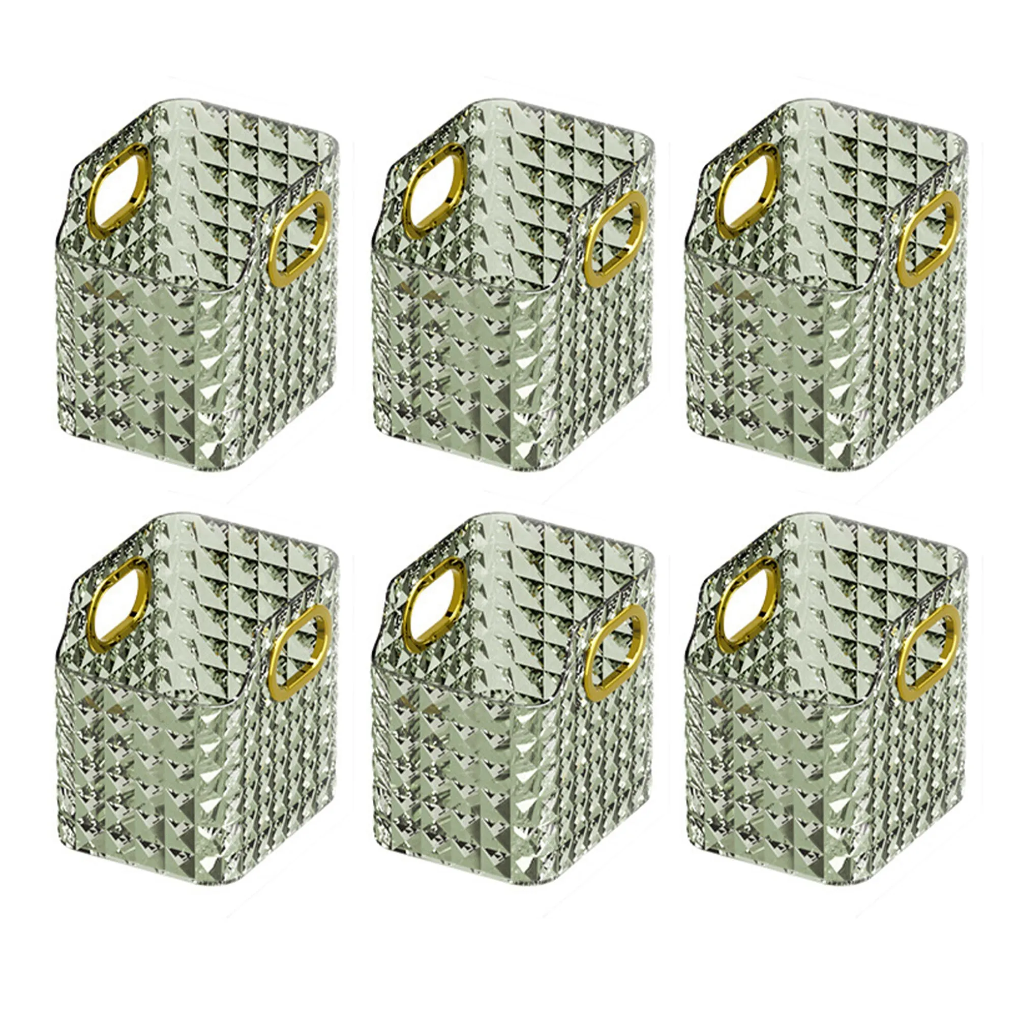 Kuber Industries Pack of 6 Makeup Desk Organizer | Diamond Cut Glass Finishing ABS | Multipurpose Cosmetic Organiser | large capacity | Skin Care Products Holder for Dressing Table | Dark Green