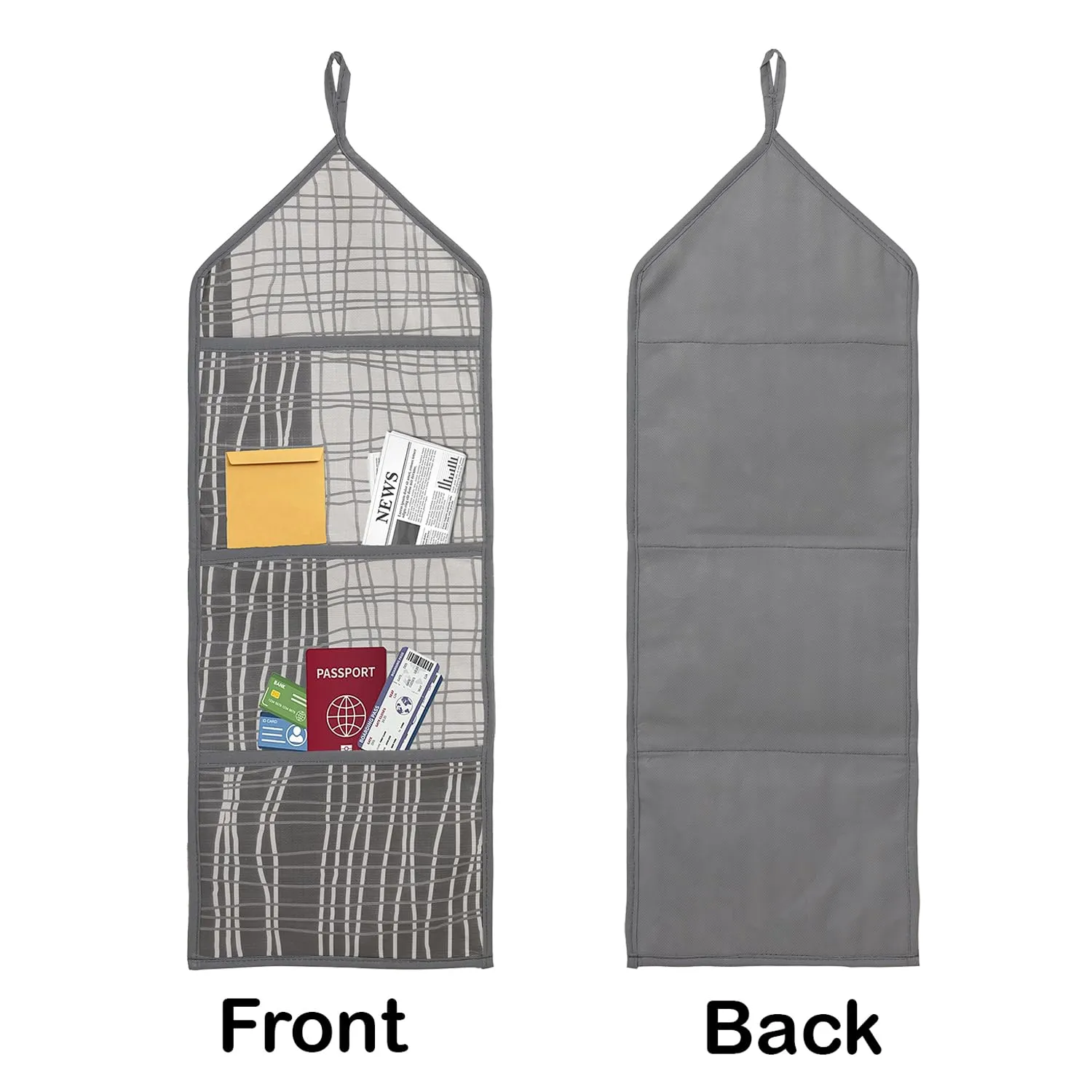 Kuber Industries Paper Holder | Foldable Hanging Organizer | PVC Lining Design Magazine Holder | Document Organizer | Wall Hanging Letter Holder with 3 Pocket | Pack of 2 | Gray