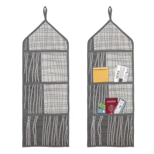 Kuber Industries Paper Holder | Foldable Hanging Organizer | PVC Lining Design Magazine Holder | Document Organizer | Wall Hanging Letter Holder with 3 Pocket | Pack of 2 | Gray
