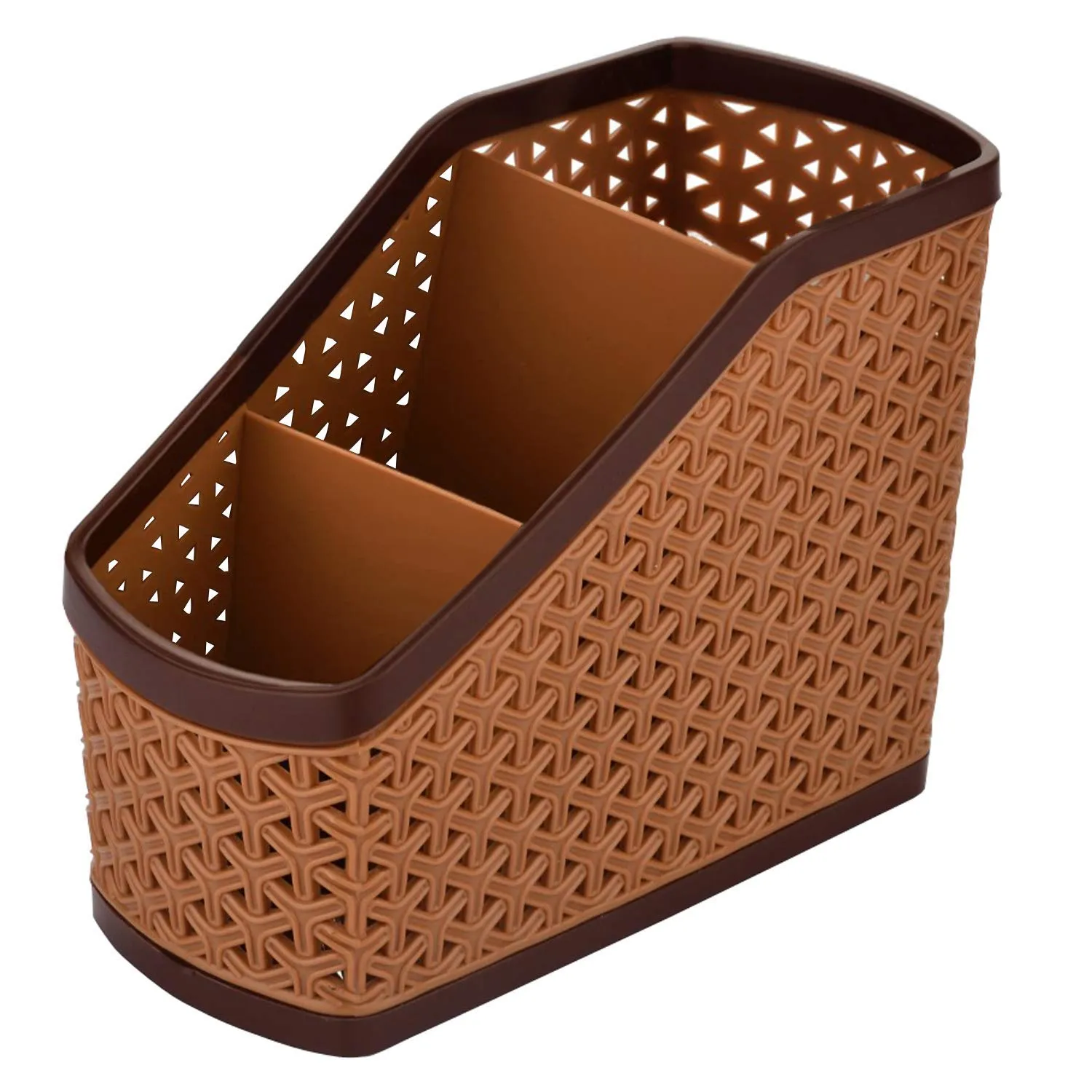 Kuber Industries Plastic Multi-Purpose Compact Desk Storage Organizer Stationary Box for Case Pen Pencil Holder, Plastic Cosmetics, Make Up Organizer Container (Beige)-KUBMART3229