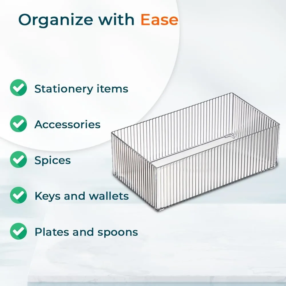 Kuber Industries Rectangular Cutlery/Cosmatic/Desk Organizer|Basket For Storage, Books, Toys-Pack of 2 (Transparent)