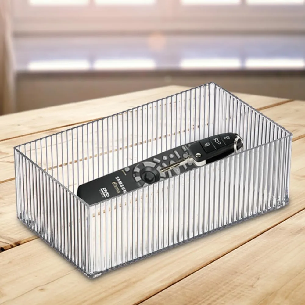 Kuber Industries Rectangular Cutlery/Cosmatic/Desk Organizer|Basket For Storage, Books, Toys-Pack of 4 (Transparent)