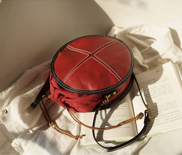 Ladies Leather Circle Bag Round Purse Small Crossbody Purse for Women
