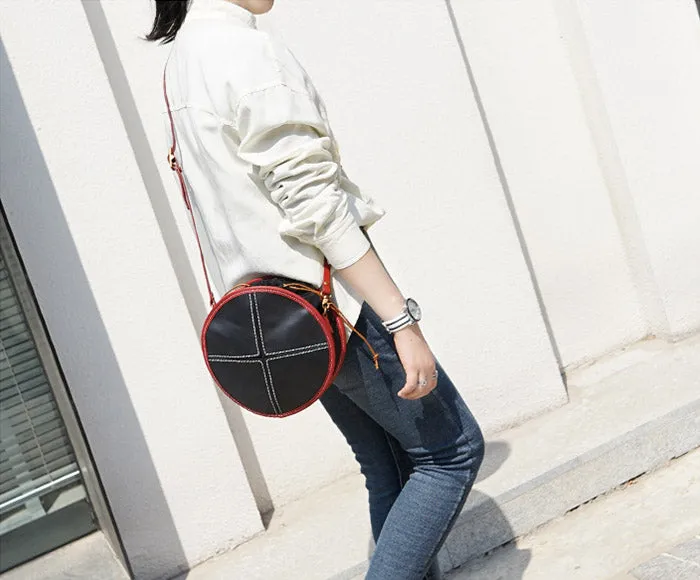 Ladies Leather Circle Bag Round Purse Small Crossbody Purse for Women