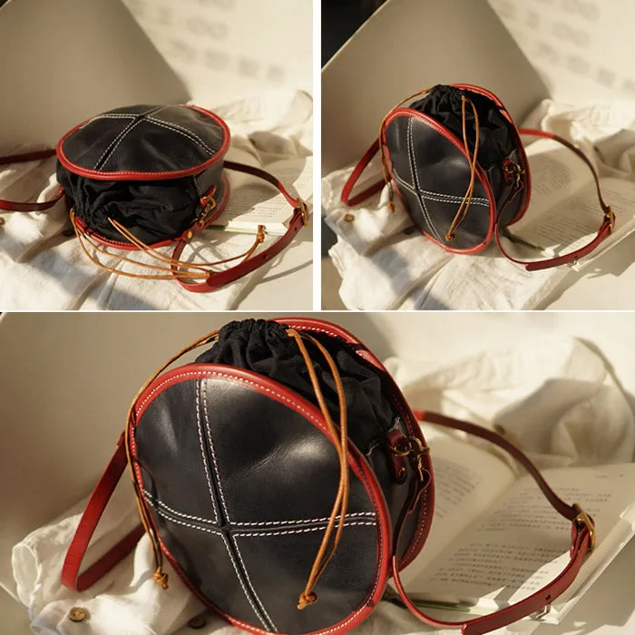 Ladies Leather Circle Bag Round Purse Small Crossbody Purse for Women
